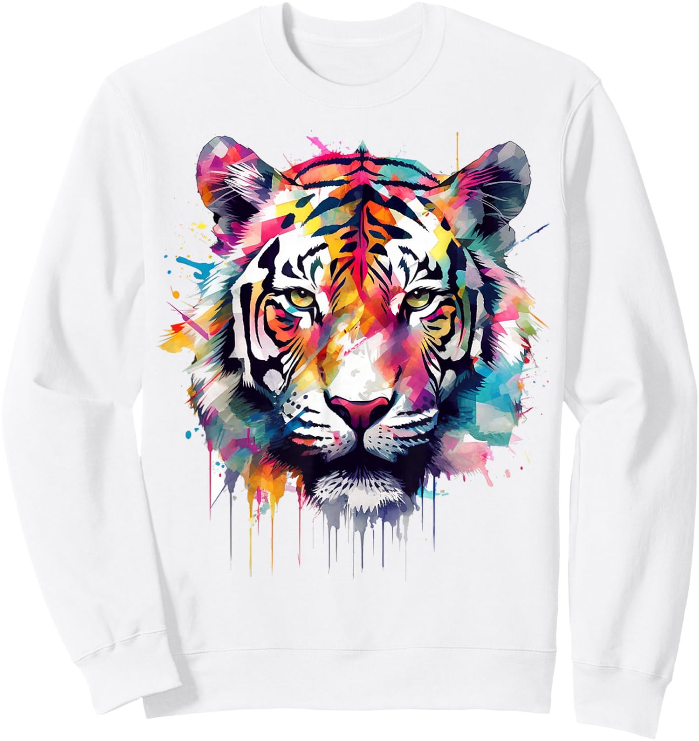 Tiger Artwork - Colourful Animal Art Tiger Sweatshirt - Sweatshirt | White