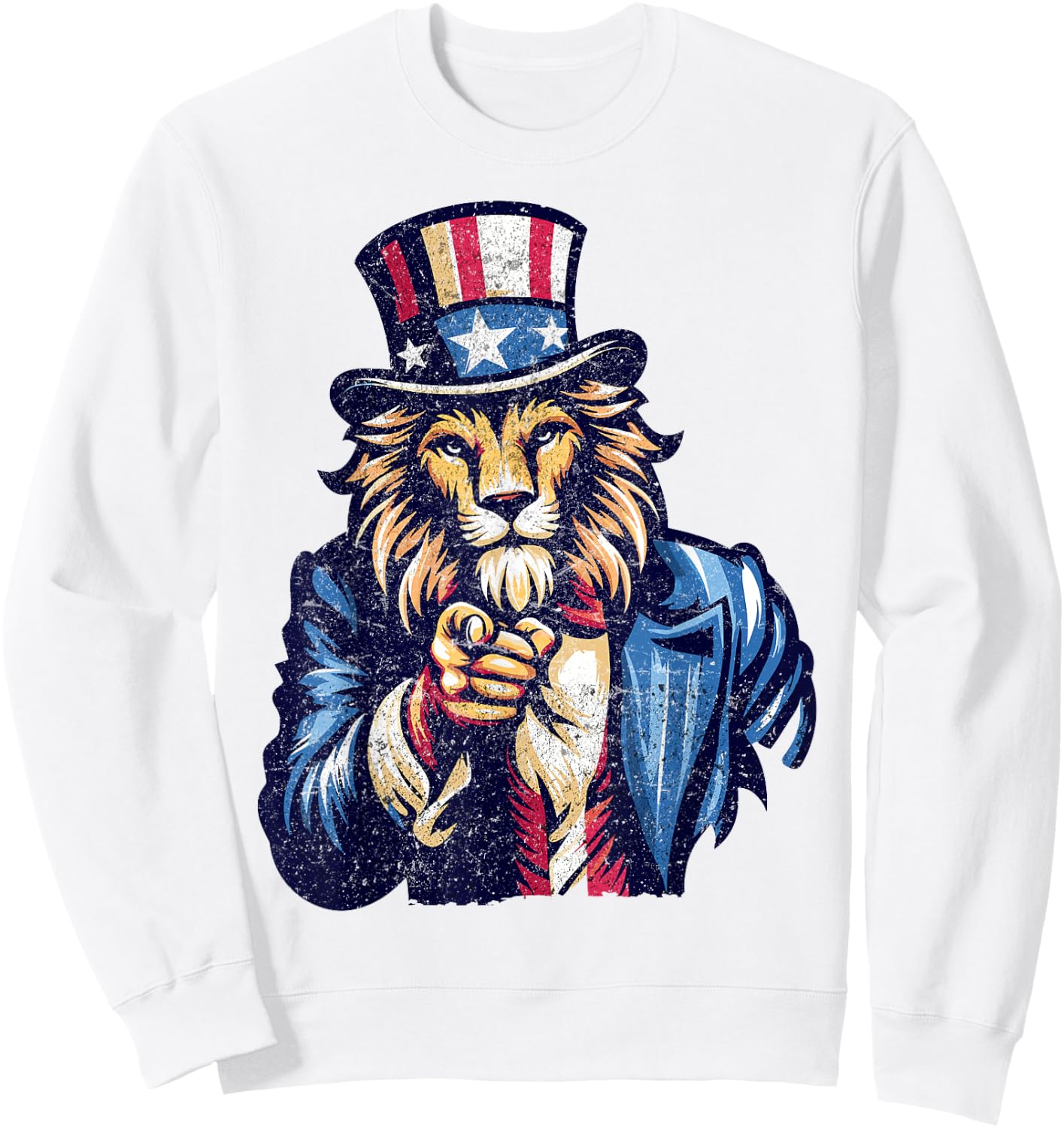 Lion Uncle Sam Pointing Finger 4th Of July Patriotic Men Dad Sweatshirt - Sweatshirt | White