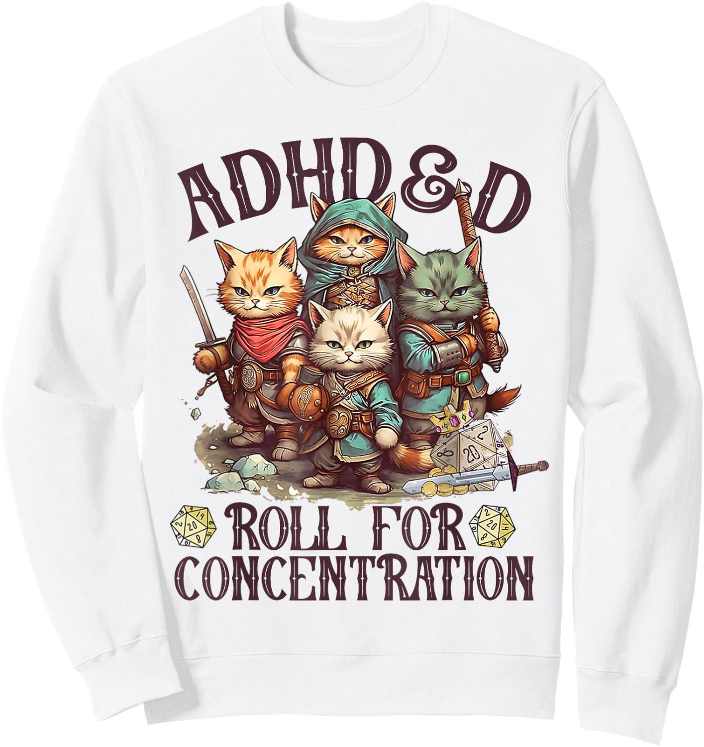 ADHD&D Roll For Concentration Lovely Gamers Vintage ADHD&D Sweatshirt - Sweatshirt | White