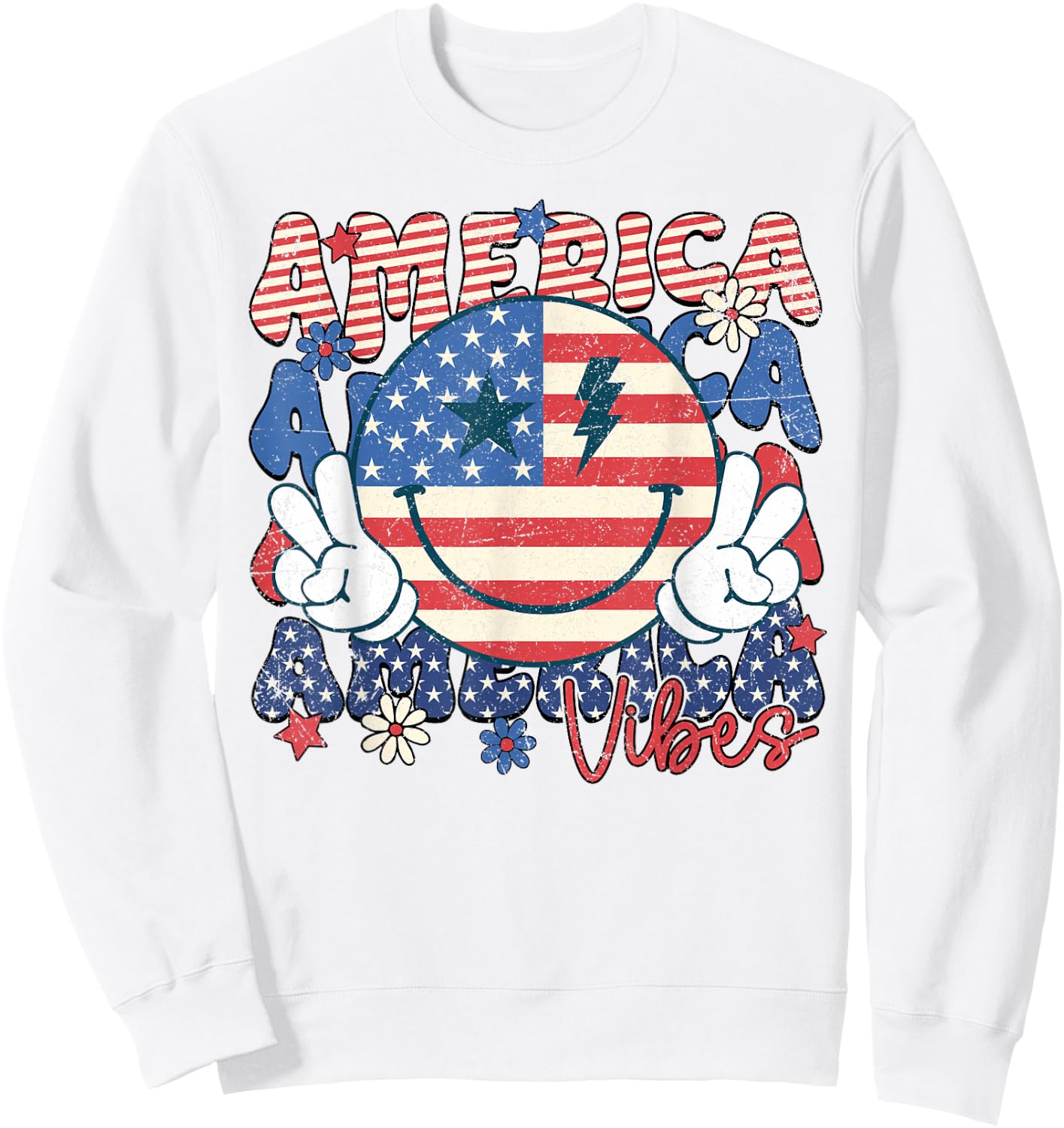 Retro 4th of July America Vibes Smile Face Girls Sweatshirt - Sweatshirt | White