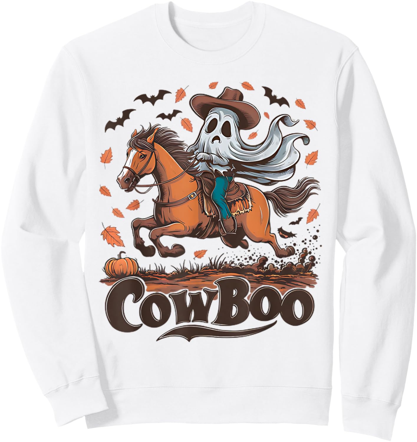 Cowboo Ghost Riding Horse Western Cowboy Ghost Halloween Sweatshirt - Sweatshirt | White