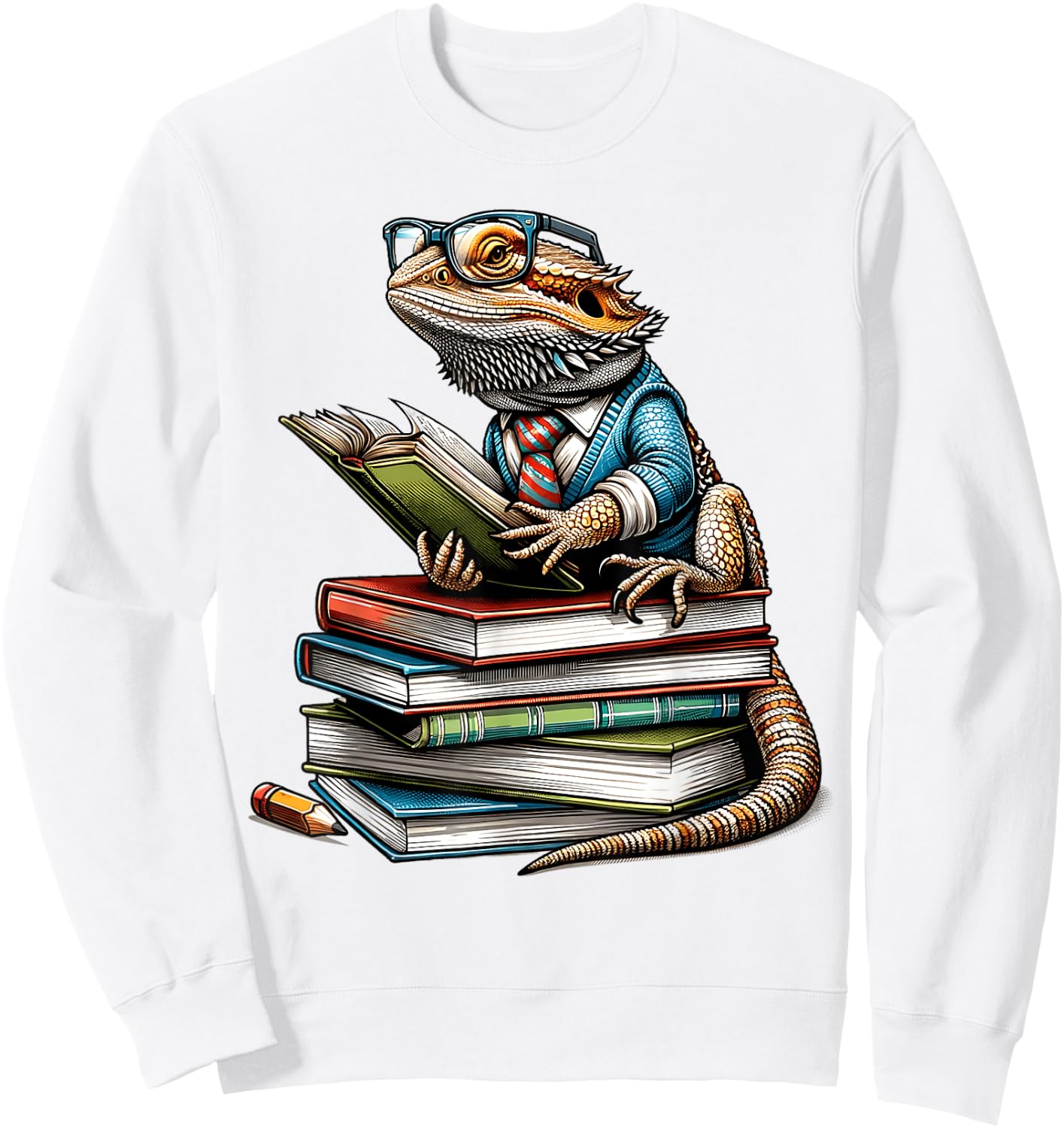 Bearded Dragon Reading Books Matching Bookworm Librarian Sweatshirt - Sweatshirt | White