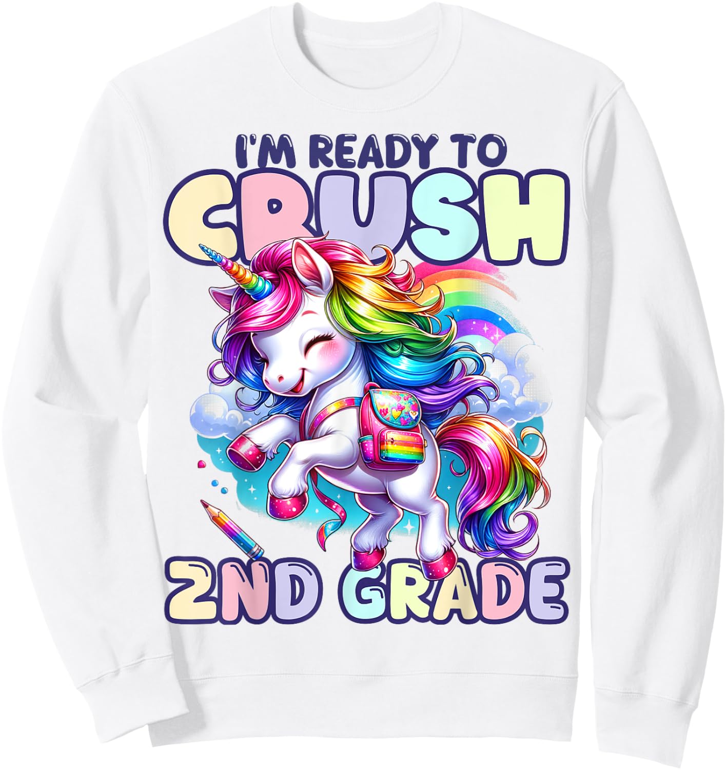 Crush 2nd Grade Girls Back to School Unicorn First Day Cute Sweatshirt - Sweatshirt | White