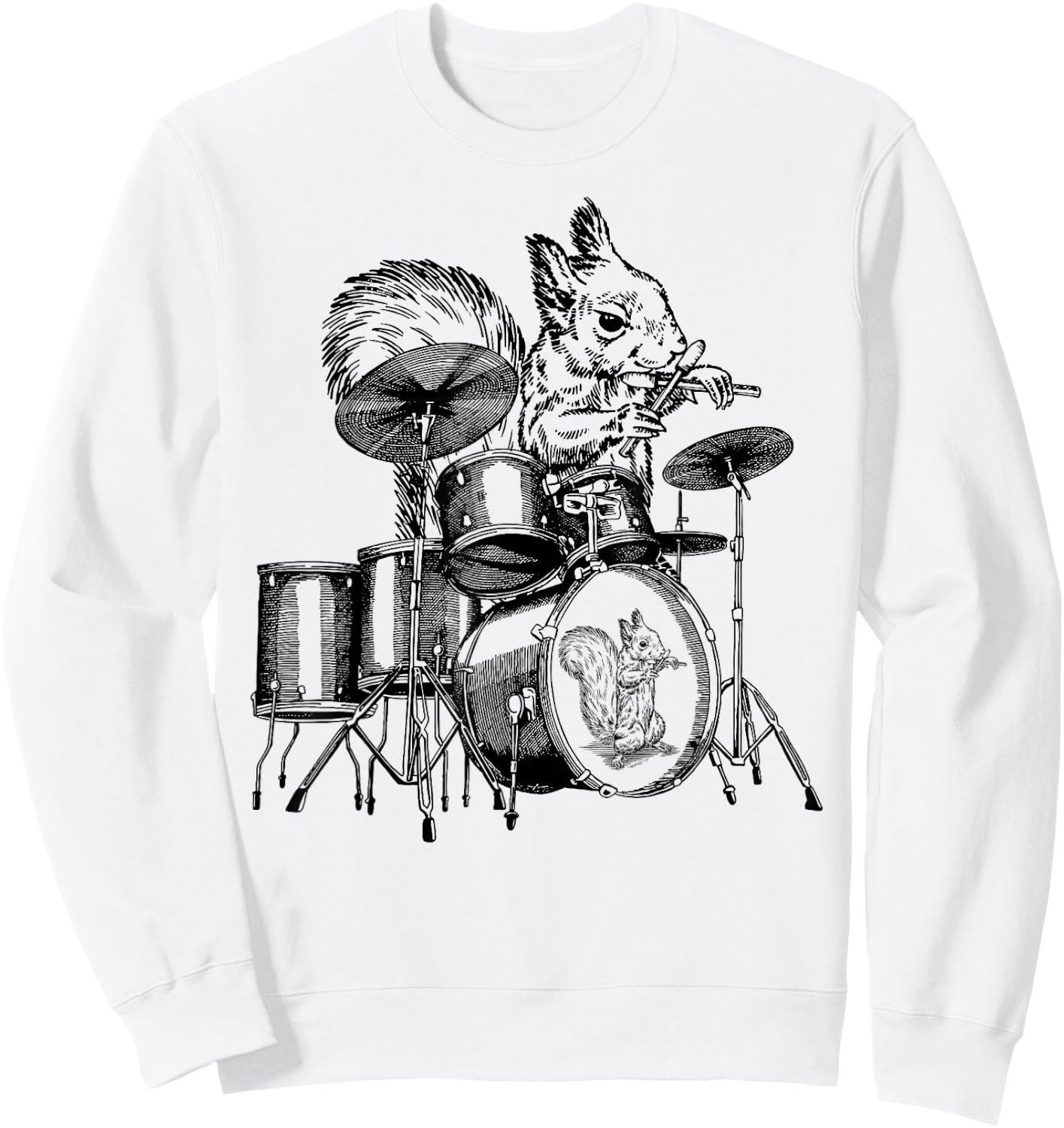 Squirrel Playing Drums Drummer Drumming Musician Band Sweatshirt - Sweatshirt | White