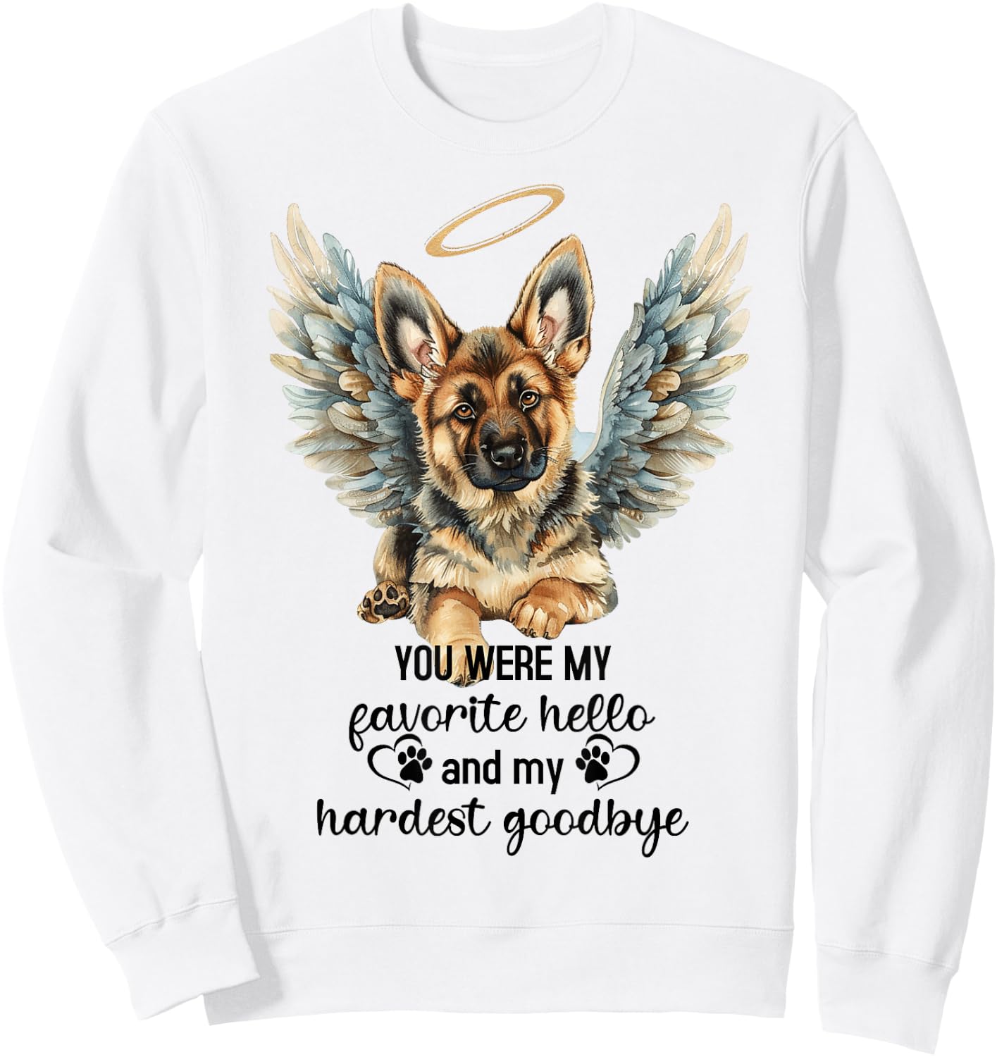 German Shepherd Dog Memorial Angel Paw Prints Wings Pet Loss Sweatshirt - Sweatshirt | White