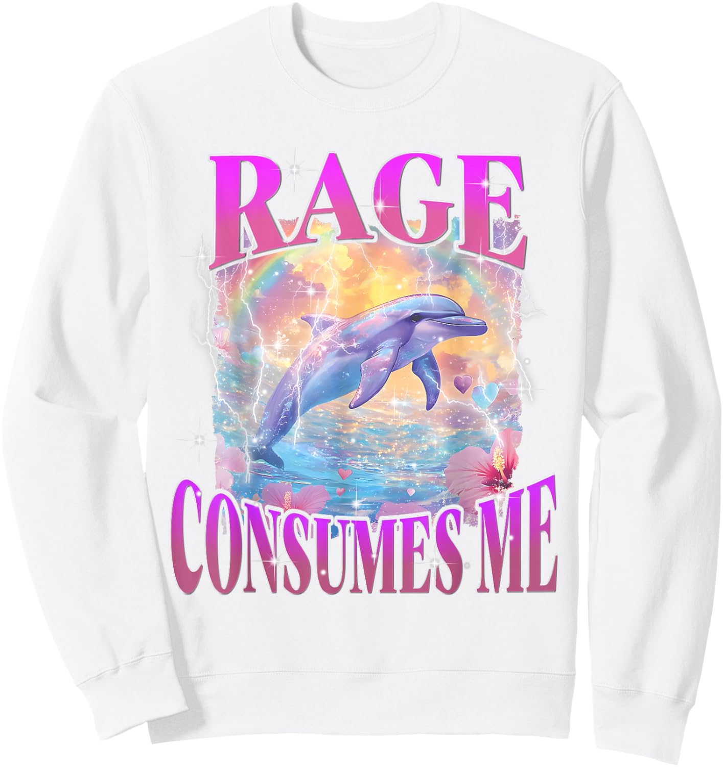 Rage Consumes Me Funny Meme Silly Dolphin Rainbow Sweatshirt - Sweatshirt | White