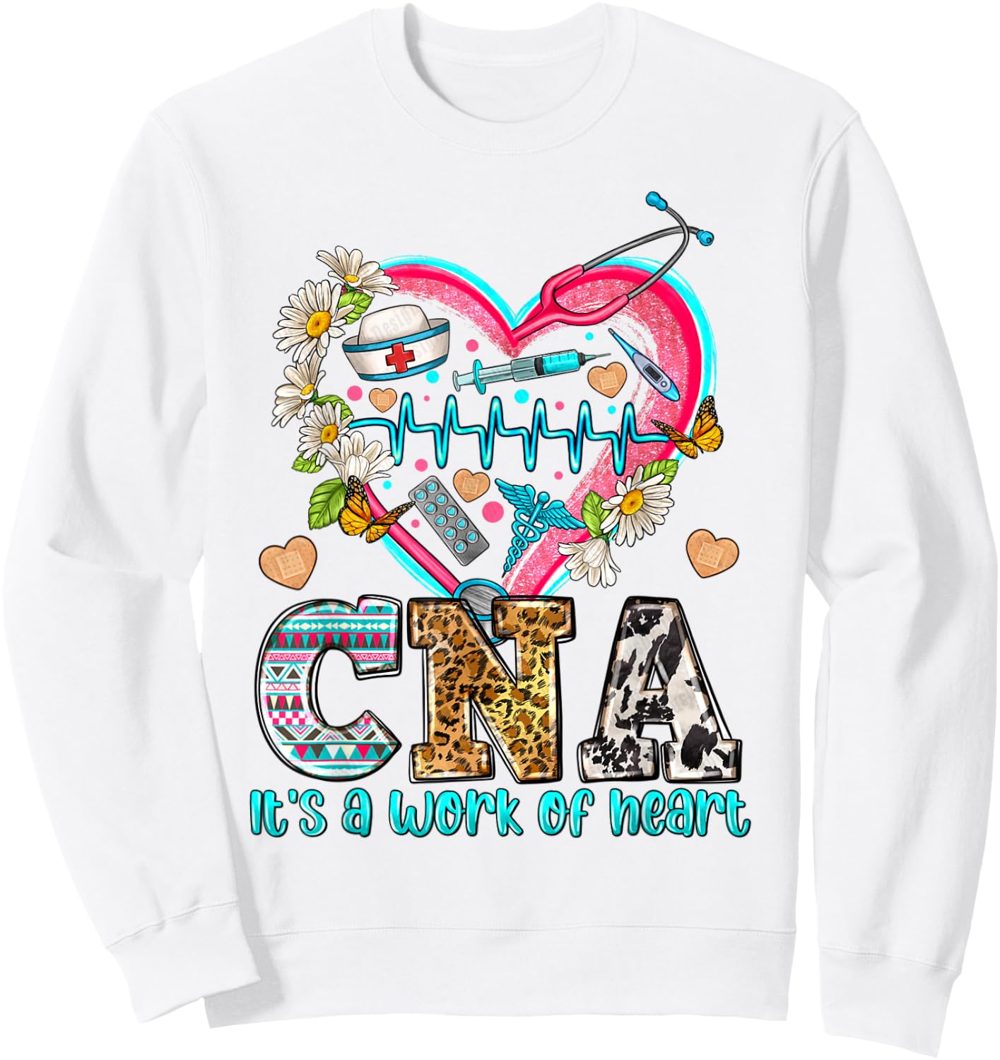 CNA Is a Work Of Heart, International Nurses Day, Nurse Sweatshirt - Sweatshirt | White