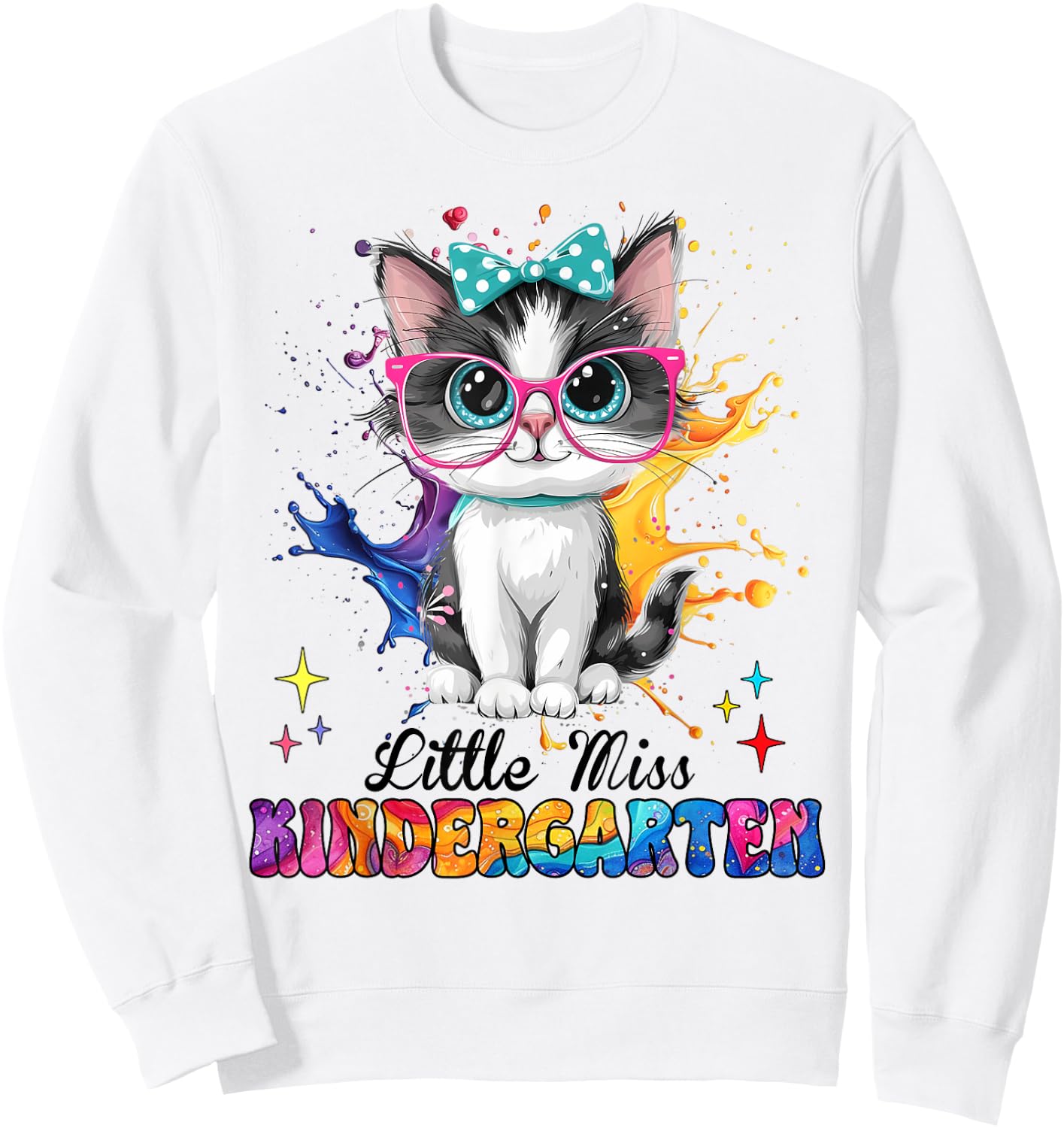 Little Miss Kindergarten Kitten Back To School Cat Girl Kids Sweatshirt - Sweatshirt | White