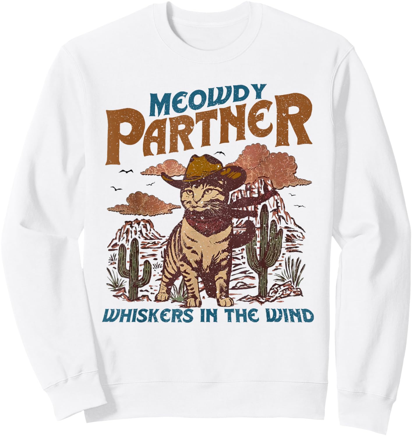 Meowdy Partner Cowboy Cat Vintage Sweatshirt - Sweatshirt | White
