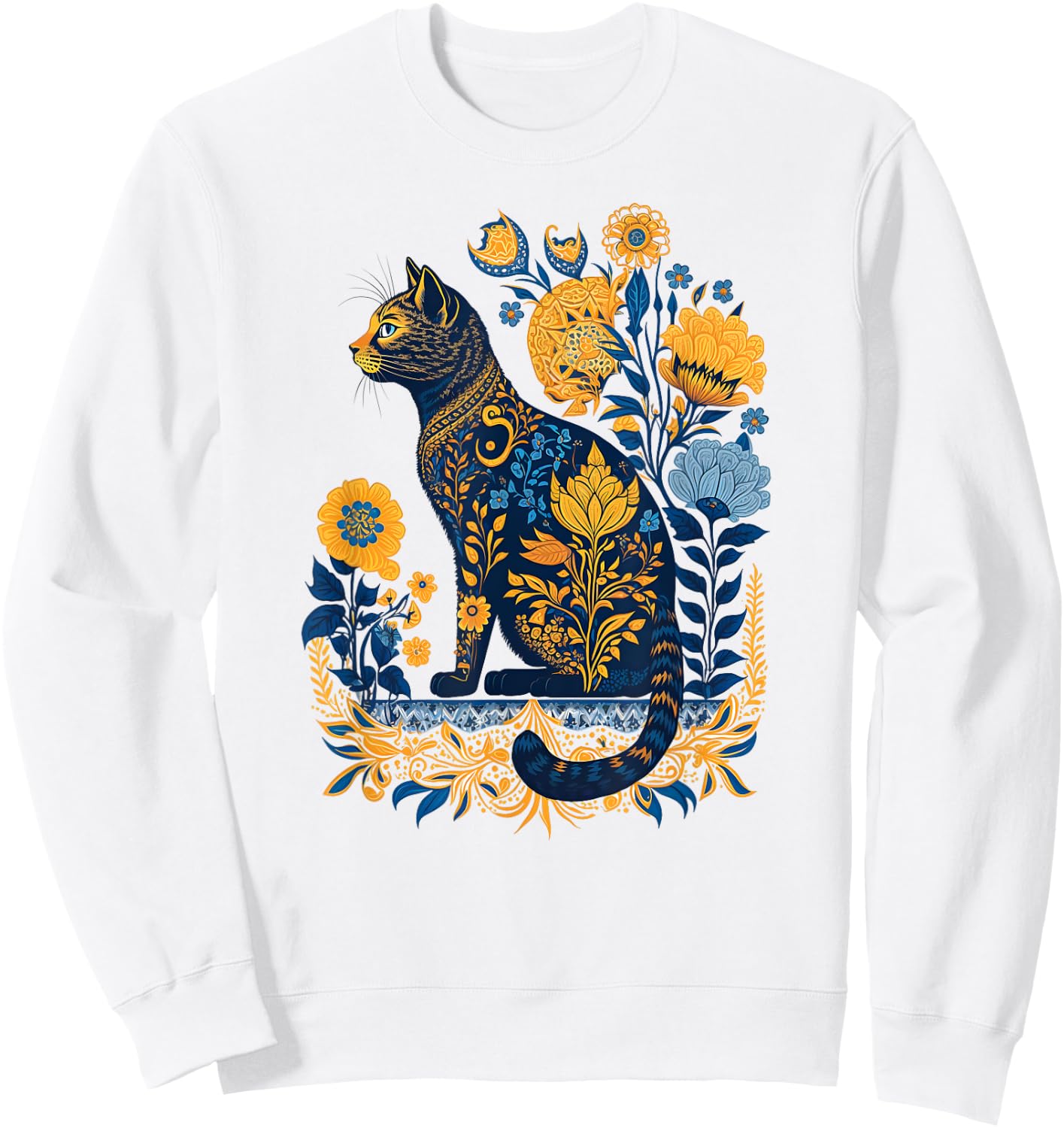 Ukraine Cat Cute Floral Vintage Ukrainian Flag & Vyshyvanka Men Women Kids Sweatshirt - Sweatshirt | White