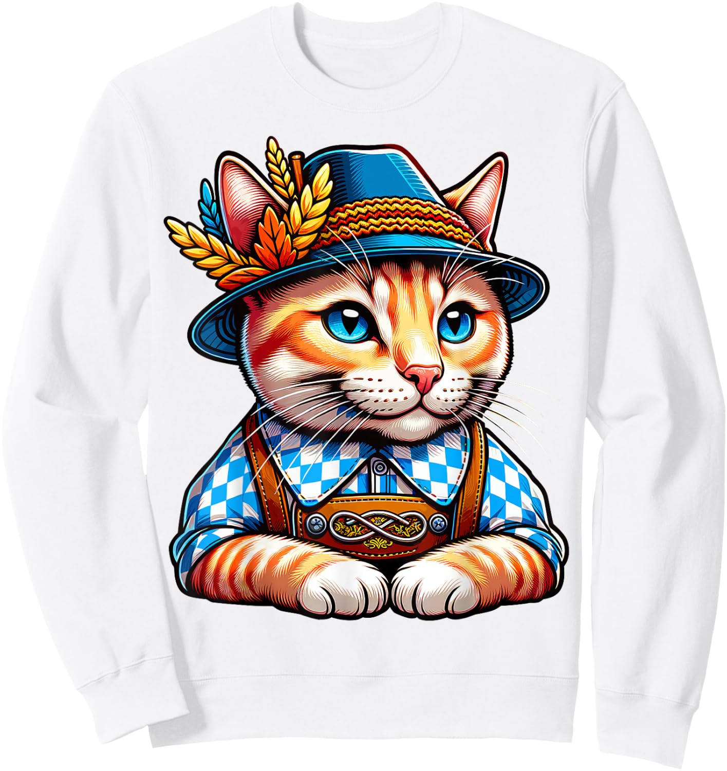 Oktoberfest Cat Funny German Bavarian Lederhosen Cat Lover Sweatshirt - Sweatshirt | White