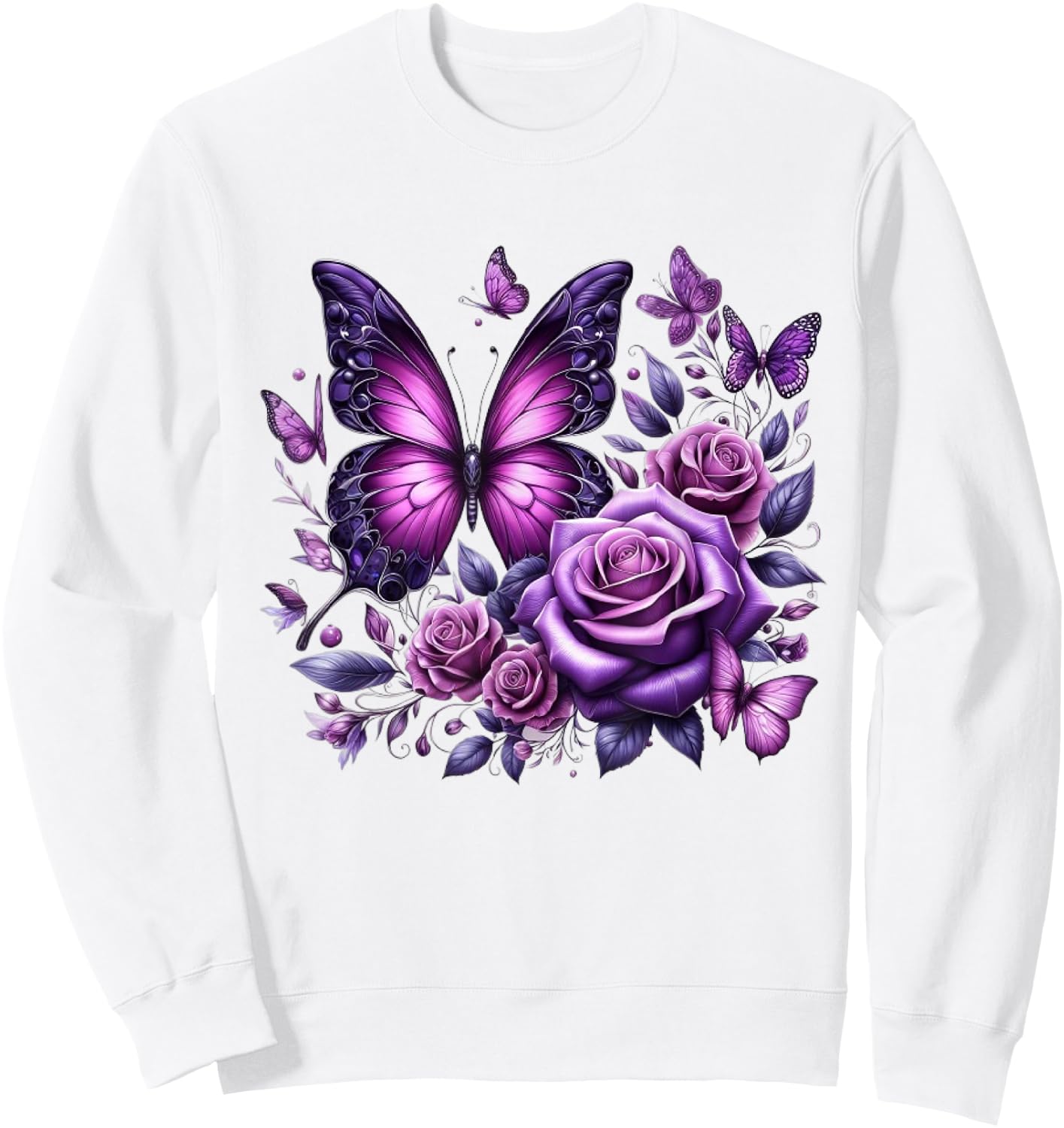 Beautiful Butterfly Purple Rose Butterfly Lovers Gifts Women Sweatshirt - Sweatshirt | White