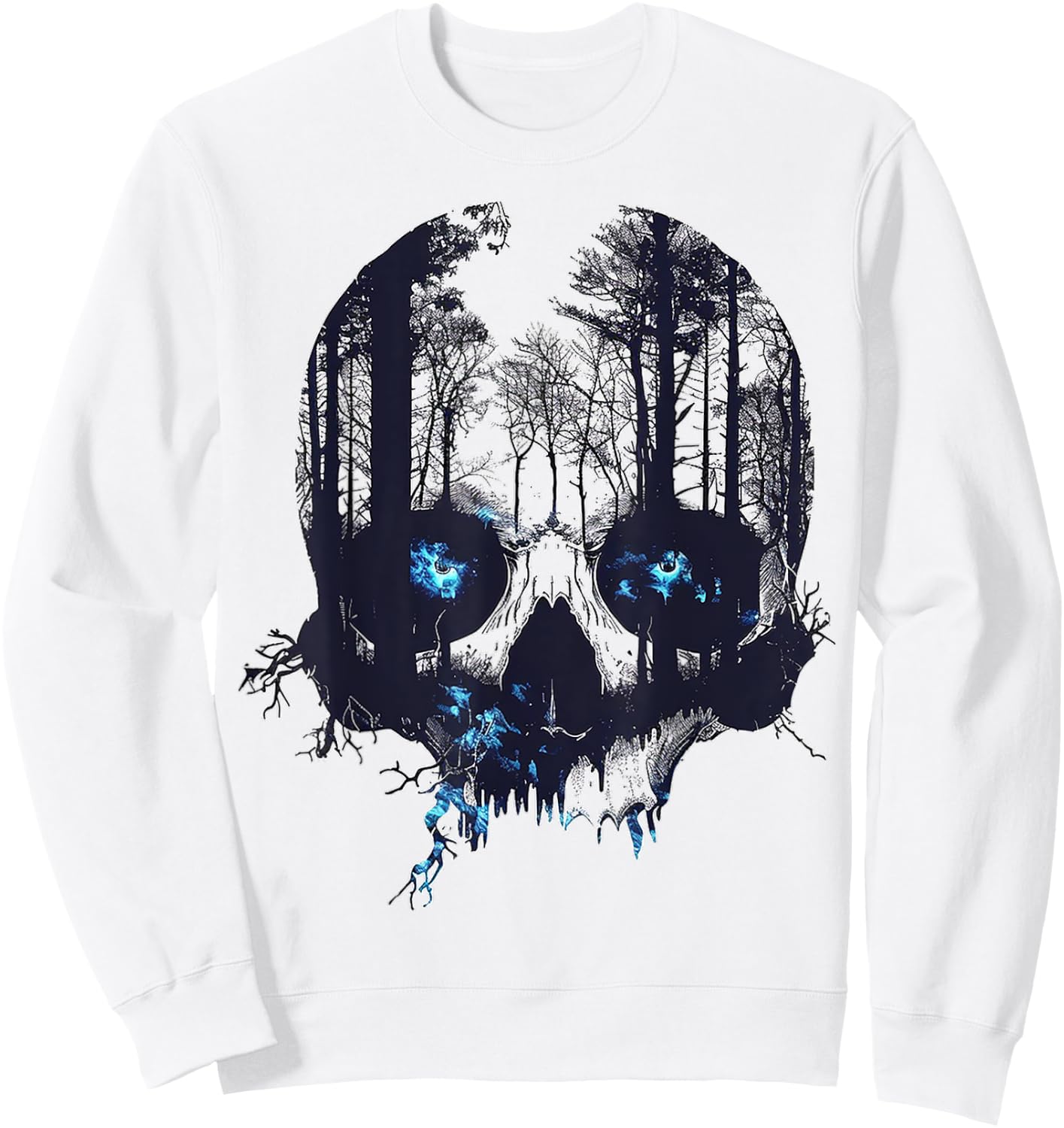 Skull Costume Halloween Spooky Blue Eyes Art Skull Sweatshirt - Sweatshirt | White