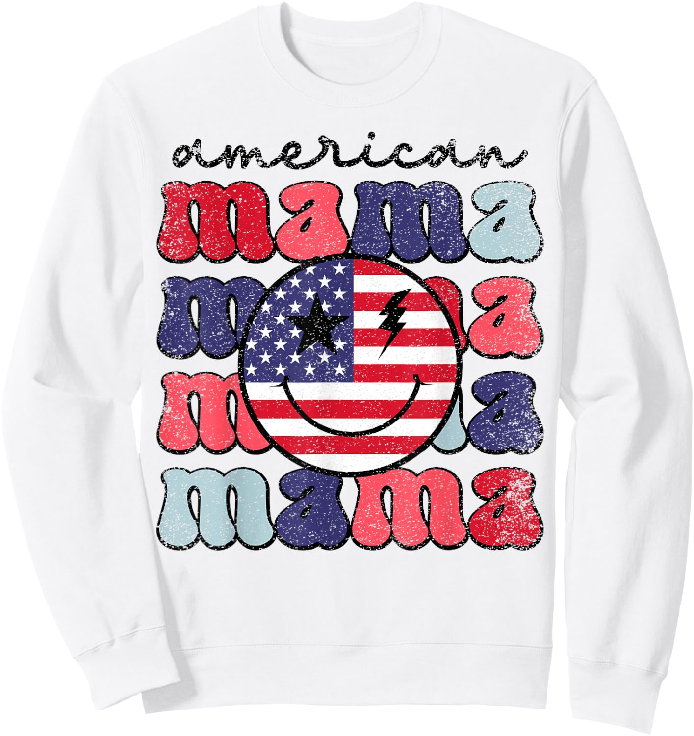 American Mama Retro USA Flag Patriotic Cute 4th Of July Men Sweatshirt - Sweatshirt | White