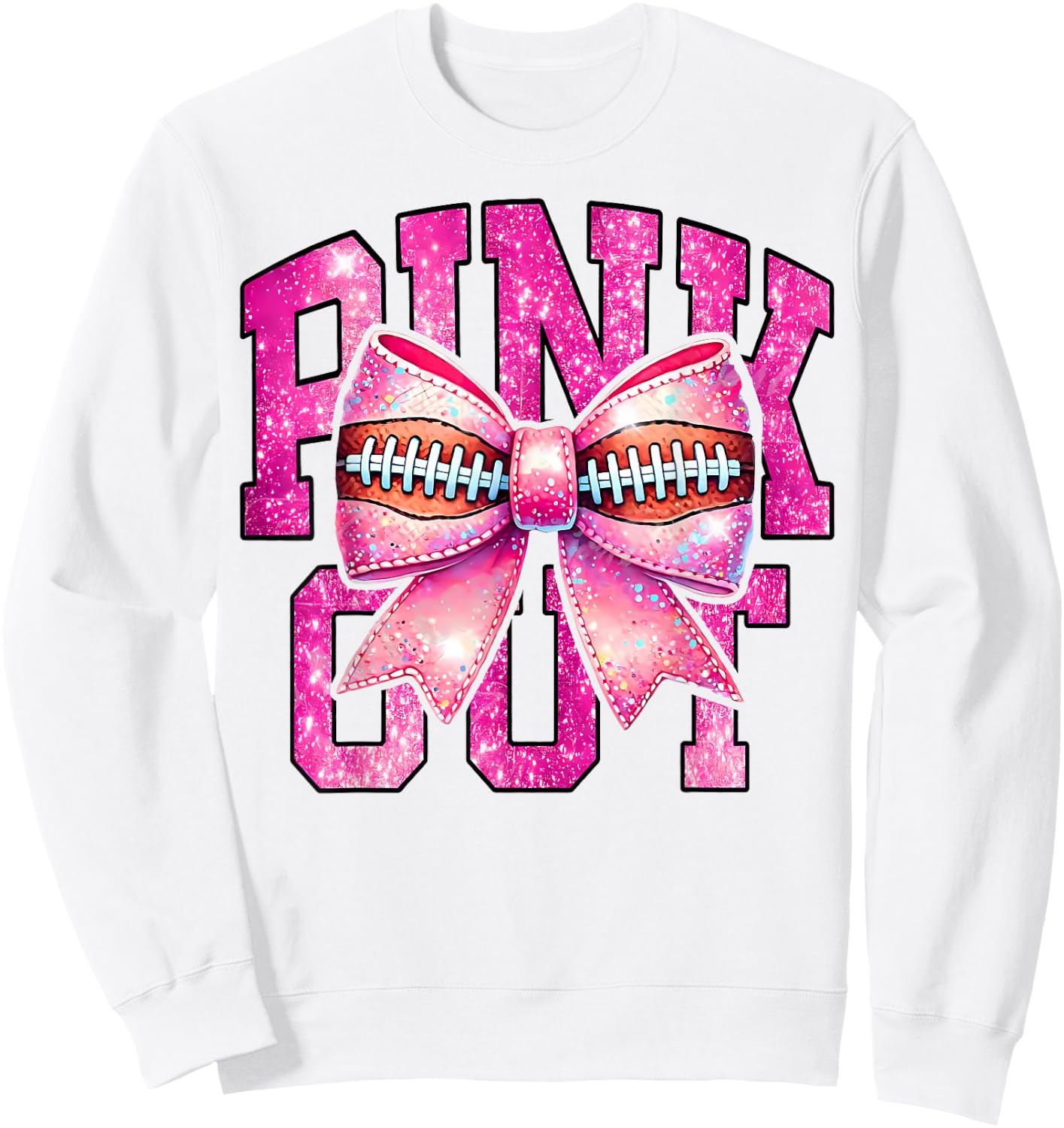 Pink Out Football Coquette Bow Tackle Breast Cancer Game Day Sweatshirt - Sweatshirt | White