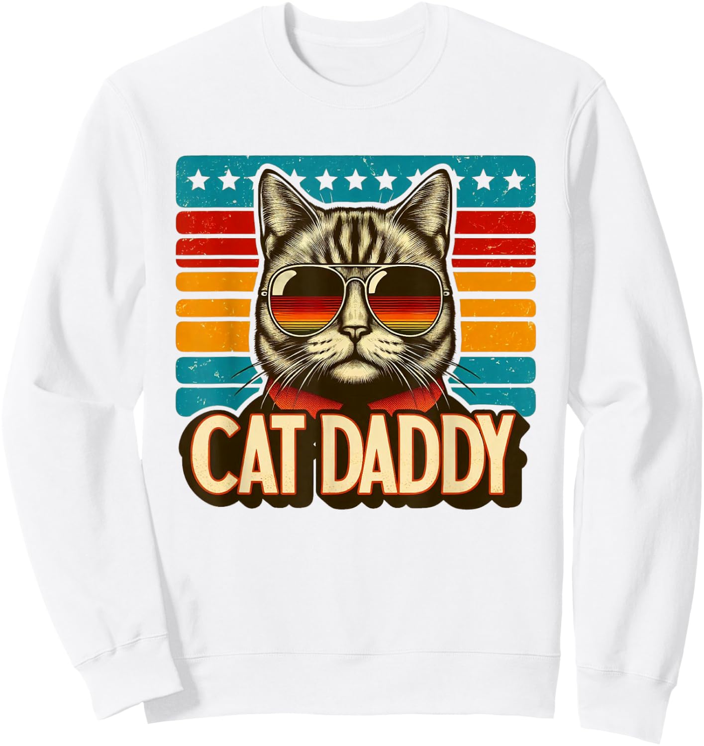 Cat Daddy Funny Cool Cat Father's Day Retro Cat Dad Sweatshirt - Sweatshirt | White