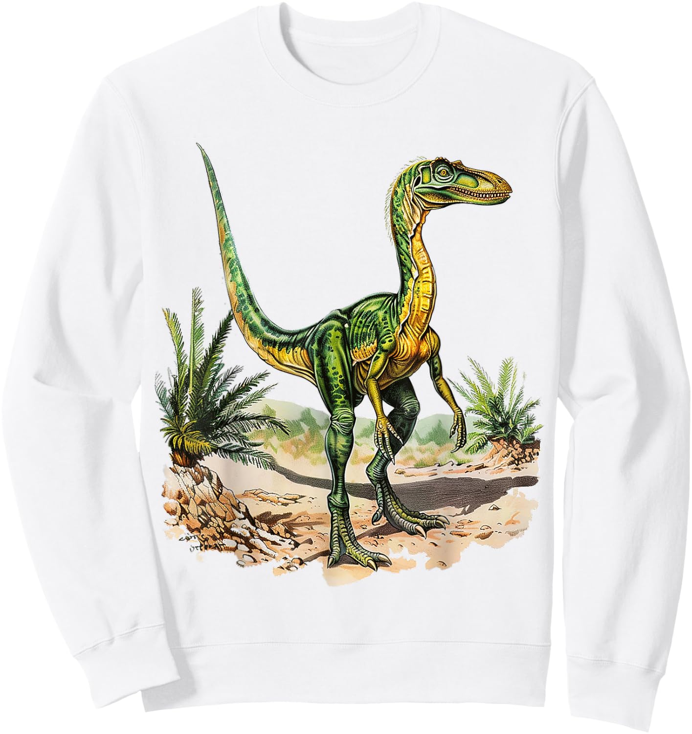 Compsognathus Dinosaur Graphic Illustration Compsognathus Sweatshirt - Sweatshirt | White