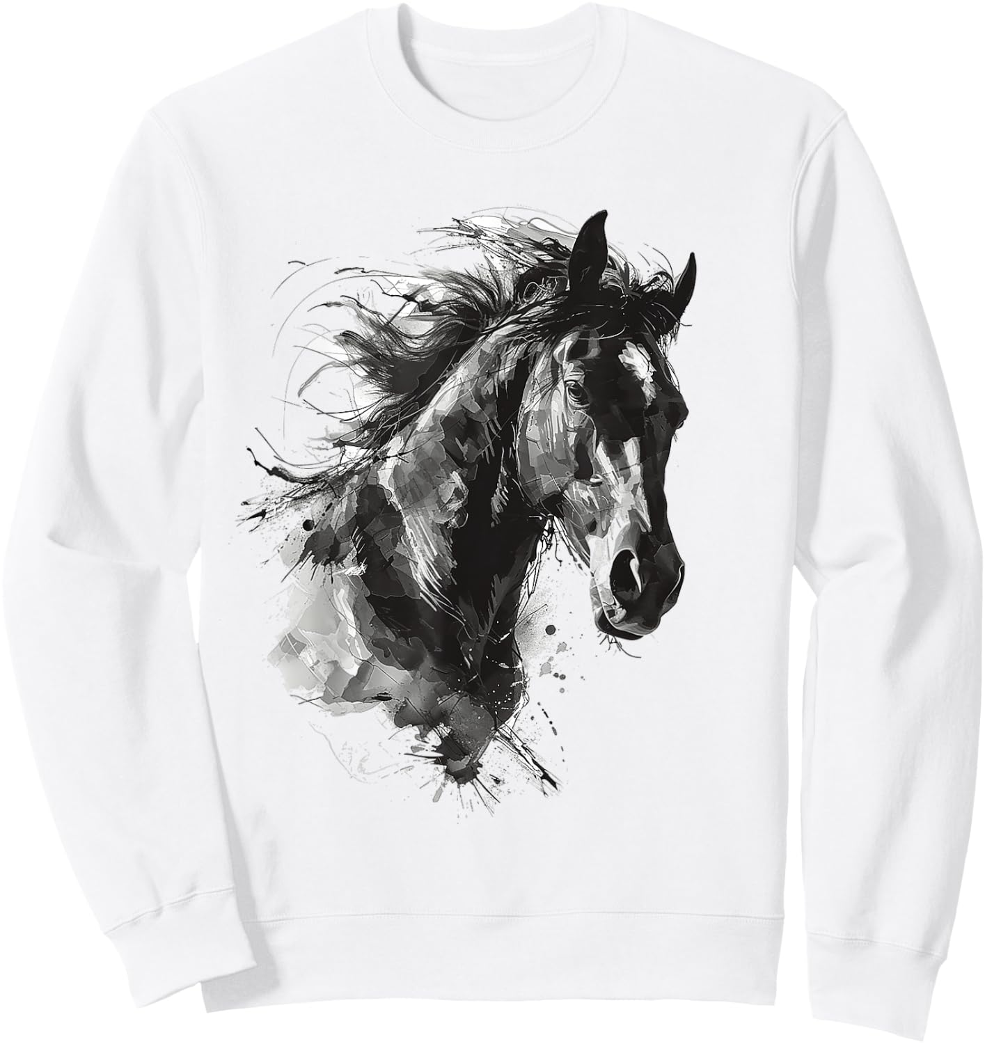 Horse Animal Print Zoo Abstract Illustration Drawing Horse Sweatshirt - Sweatshirt | White
