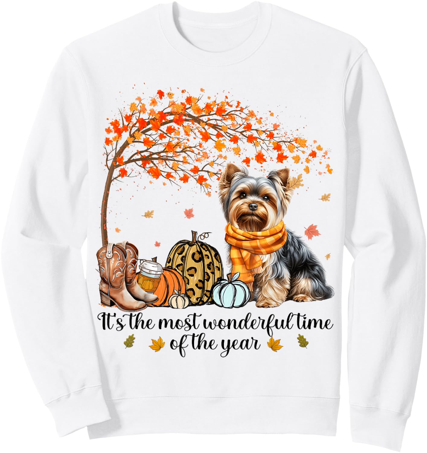It’s The Most Wonderful Time Yorkie Pumpkins Autumn Fall Sweatshirt - Sweatshirt | White