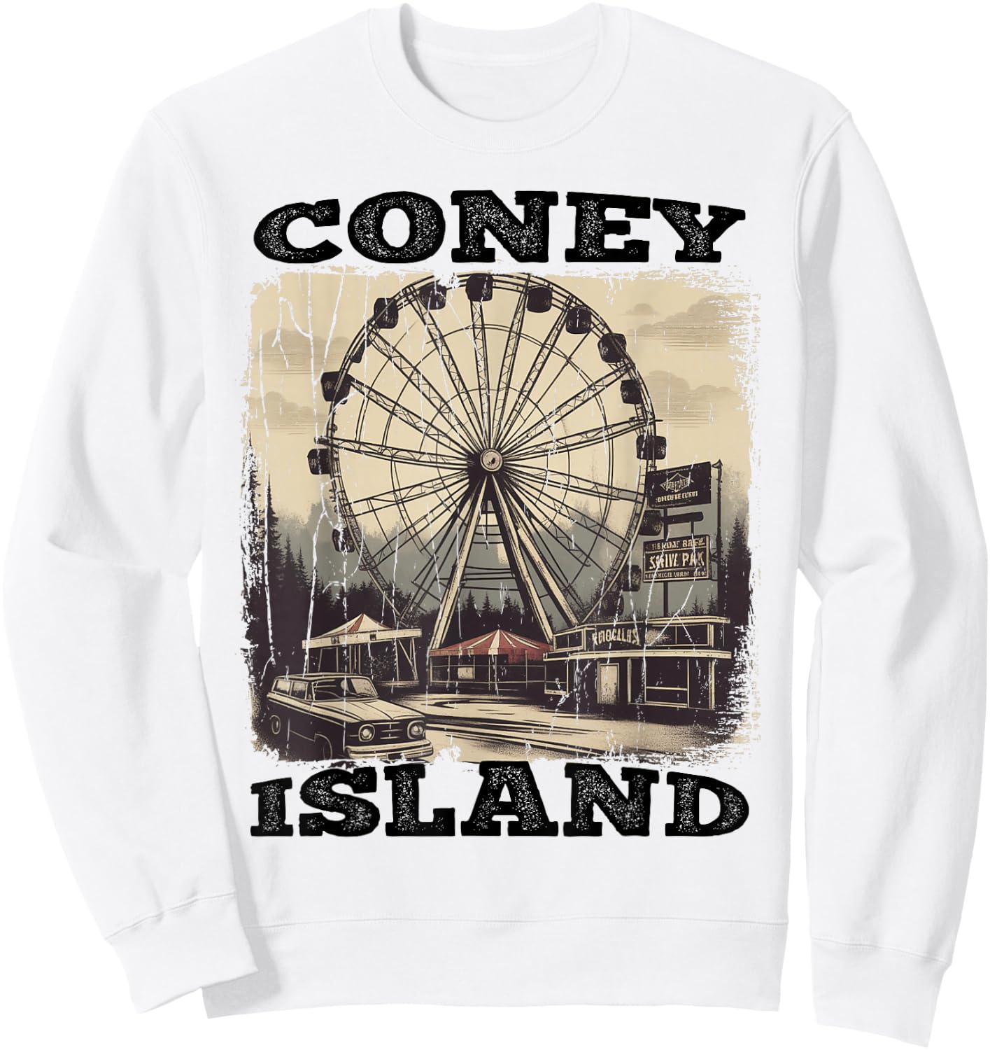 Vintage Ferris Wheel New York Coney Island Brooklyn Sweatshirt - Sweatshirt | White