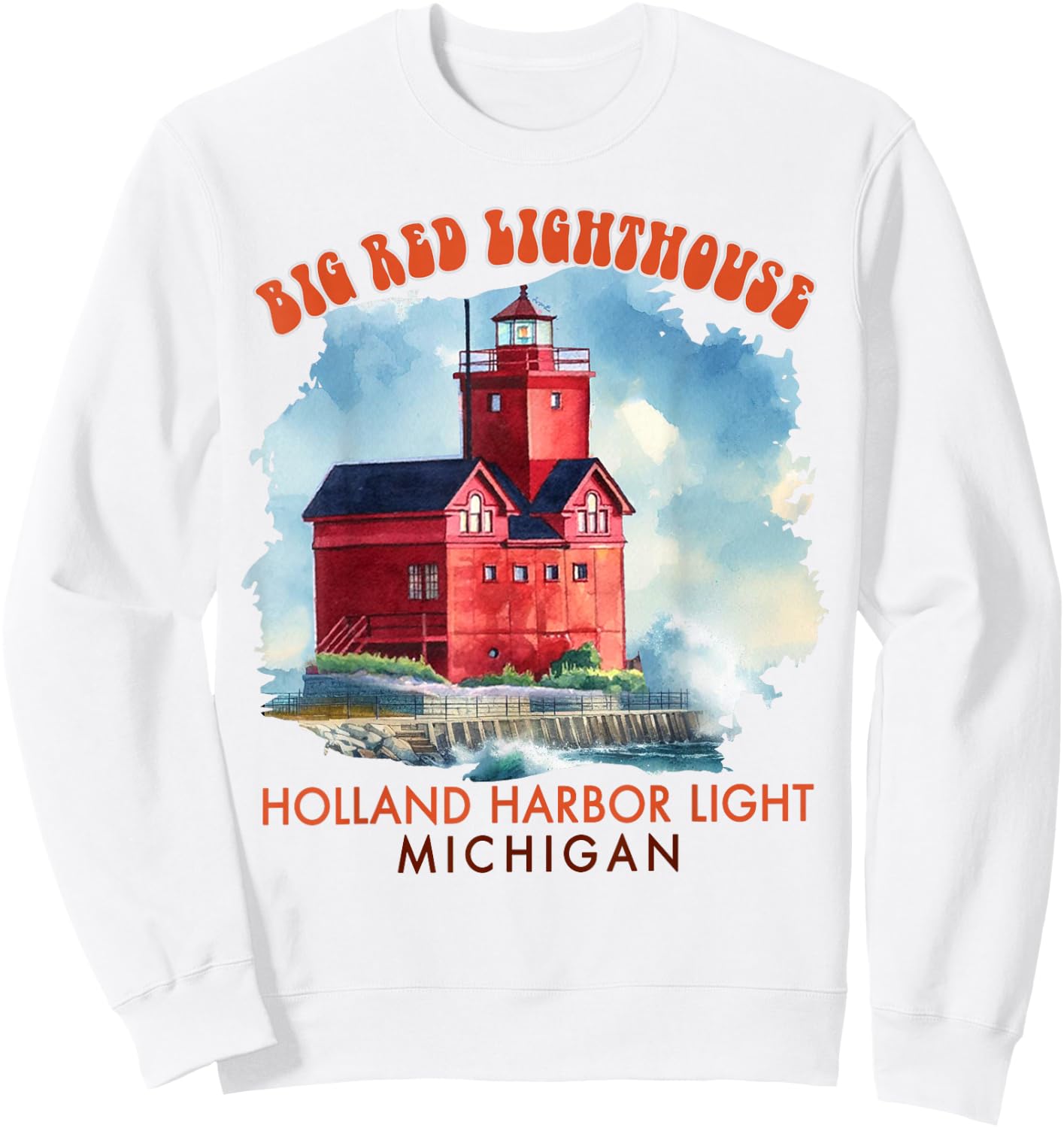 Big Red Lighthouse Holland Harbor Light Michigan Traveling Sweatshirt - Sweatshirt | White