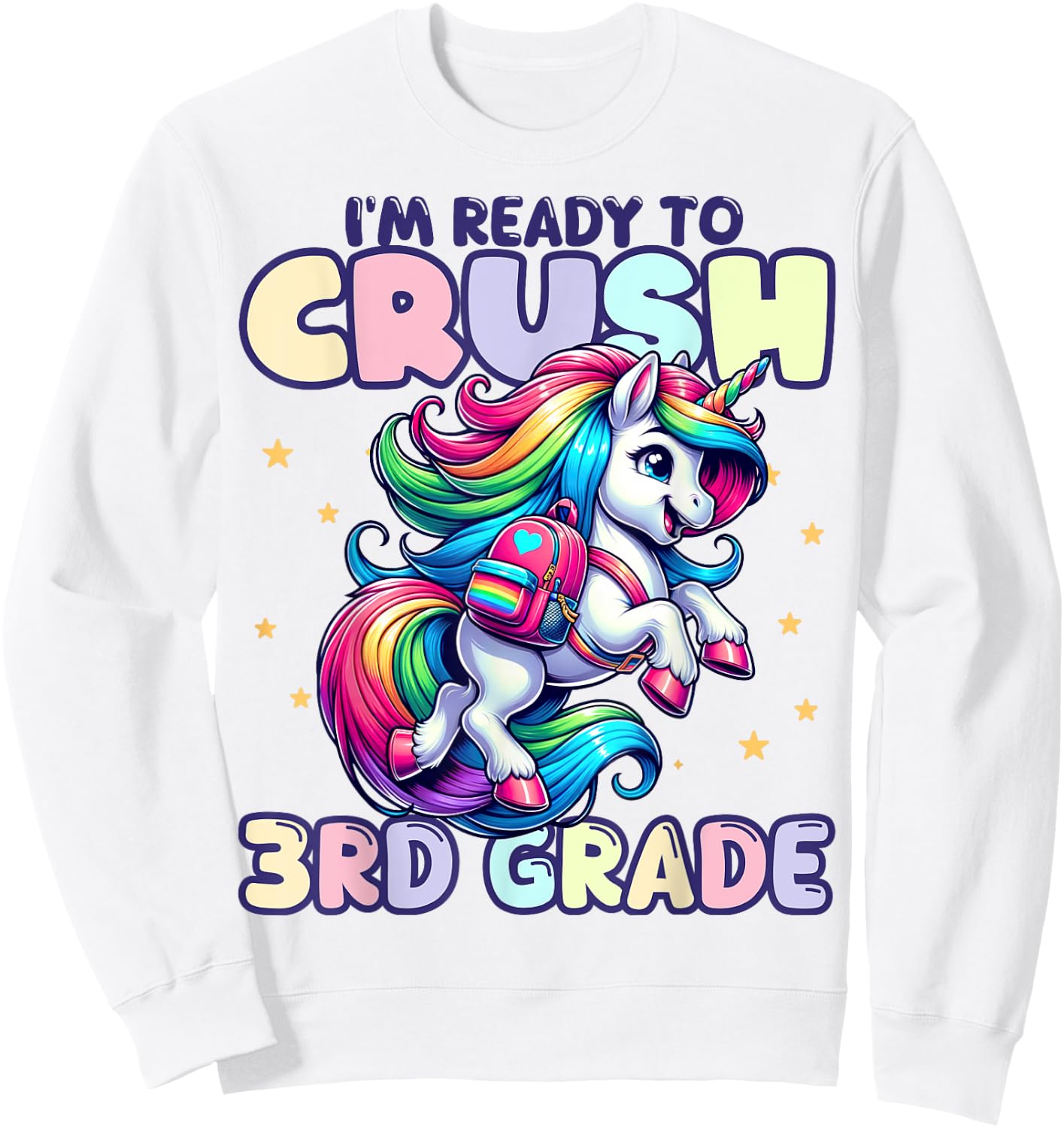 Crush 3rd Grade Girls Back to School Unicorn First Day Cute Sweatshirt - Sweatshirt | White