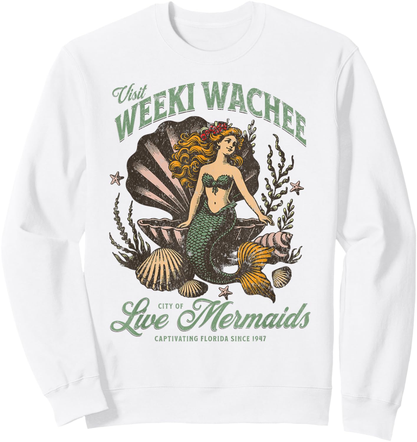 Visit Weeki Wachee City of Mermaids Florida 1947 Tourist Sweatshirt - Sweatshirt | White