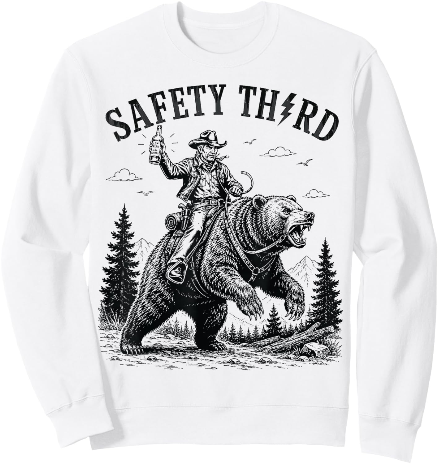 Safety Third Funny Cool Men Women Grizzly Bear Nature Crazy Sweatshirt - Sweatshirt | White