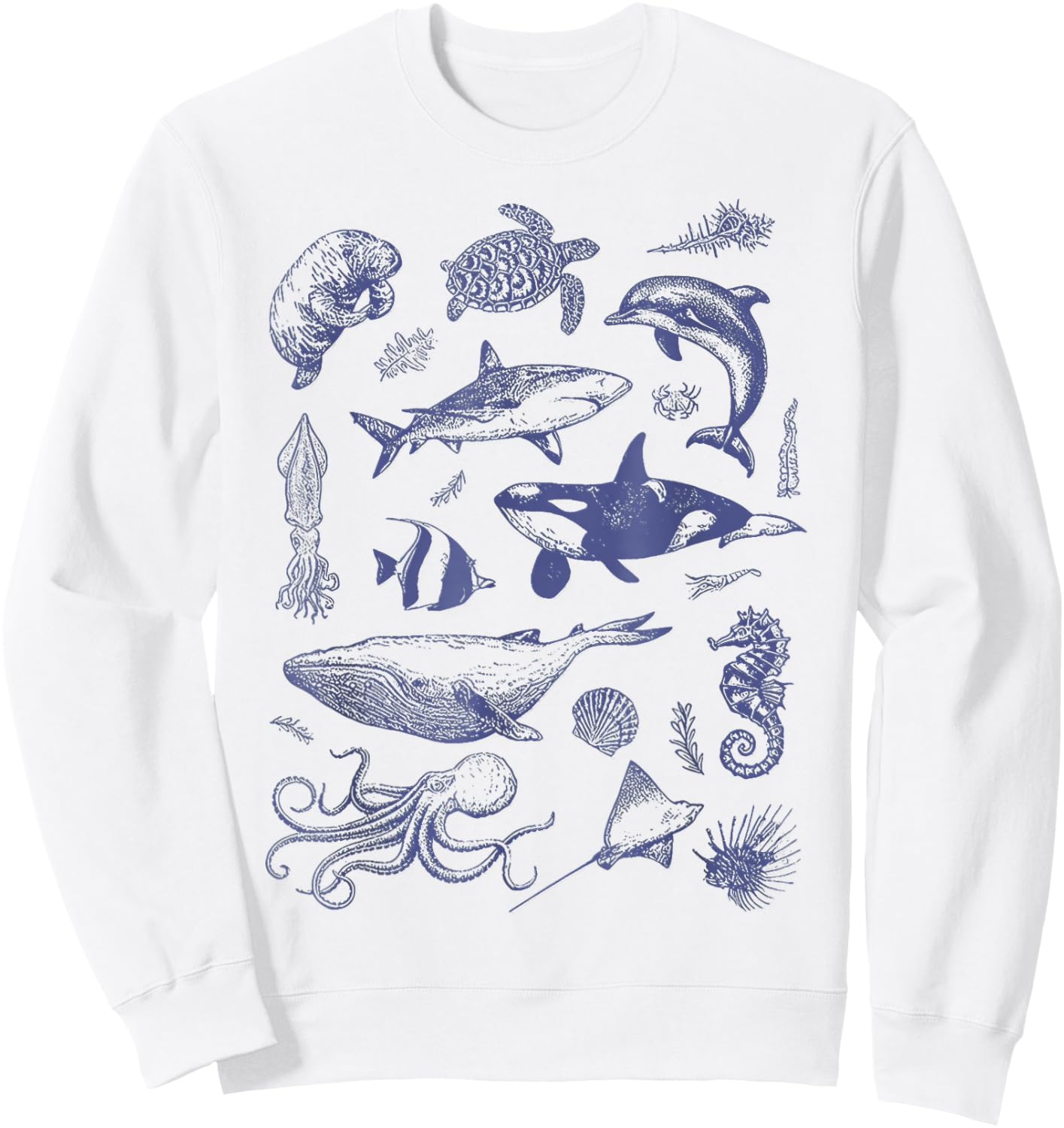 Vintage 90s Tattoo Sea Animal Ocean Nature Sweatshirt - Sweatshirt | White