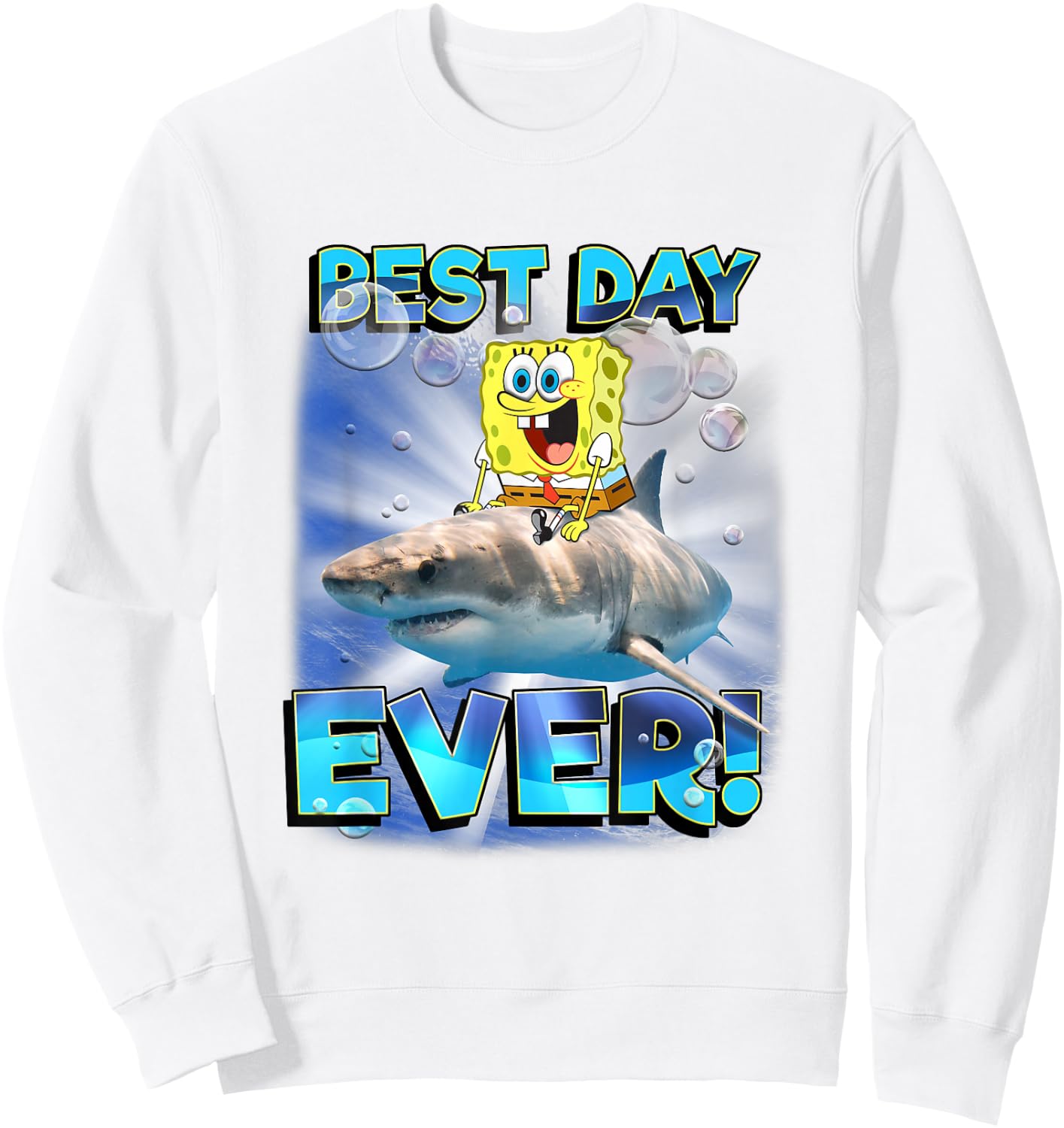 SpongeBob SquarePants Best Day Ever Riding Shark Sweatshirt - Sweatshirt | White