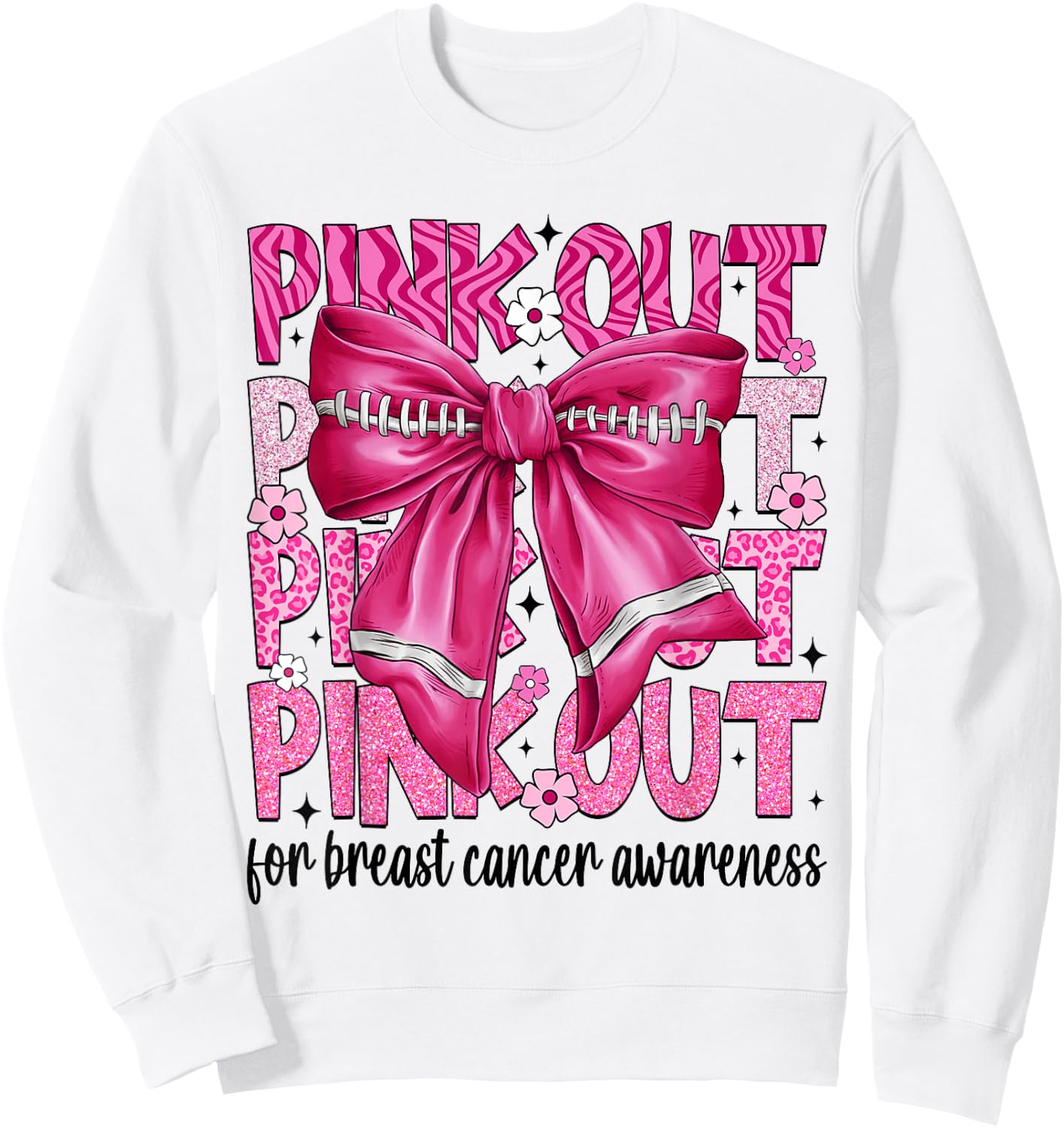 Coquette Bow Pink Out Football Team Breast Cancer Awareness Sweatshirt - Sweatshirt | White