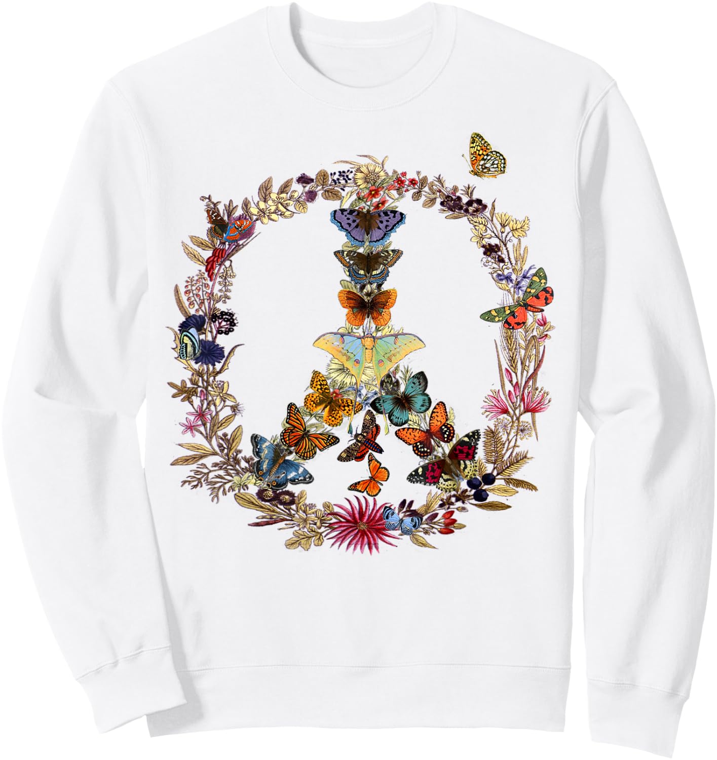 Peace Sign Butterflies flowers 60's 70s Retro Hippie Sweatshirt - Sweatshirt | White