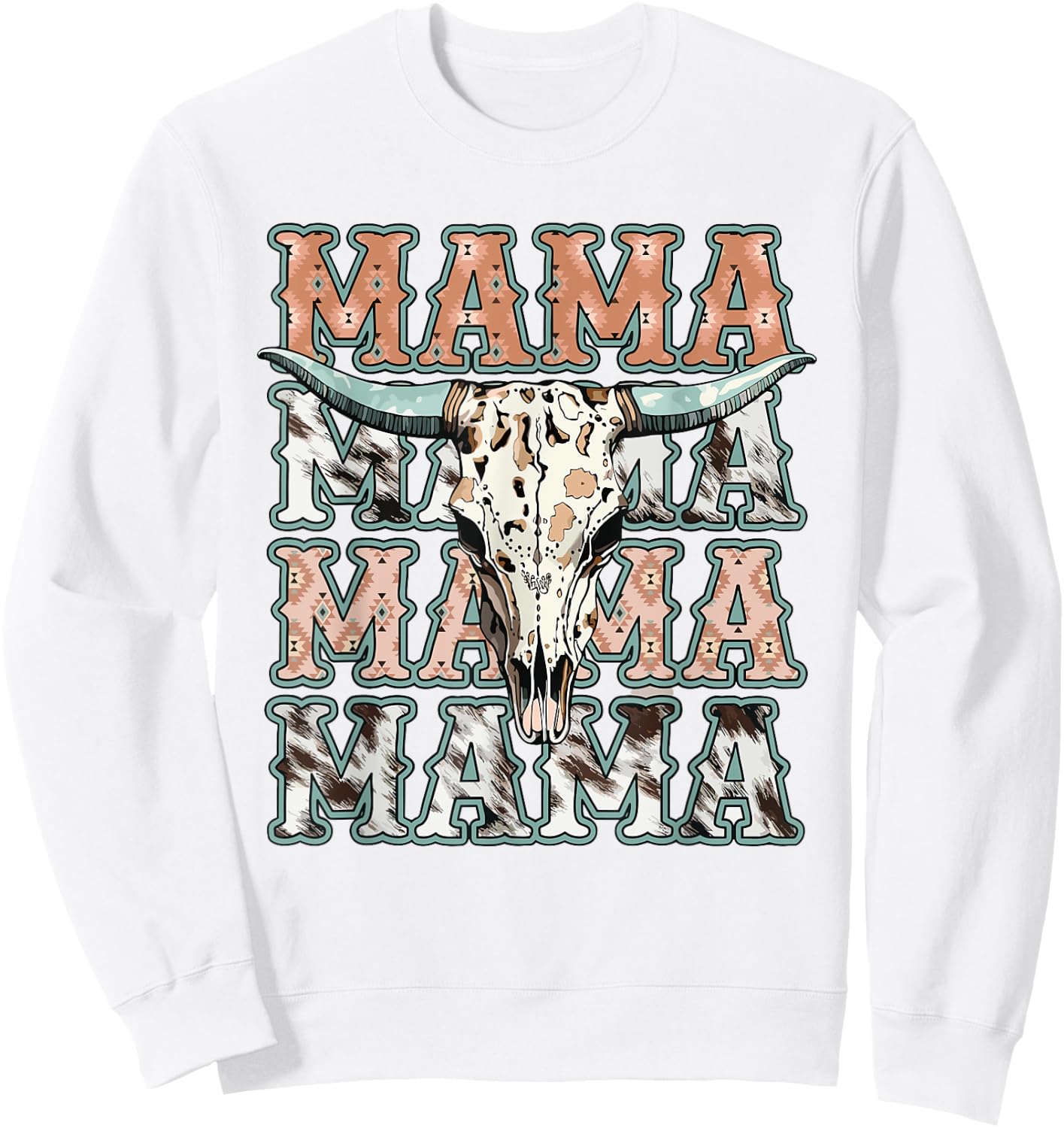 Groovy Mama Western Cow Skull Matching Family Mother's Day Sweatshirt - Sweatshirt | White