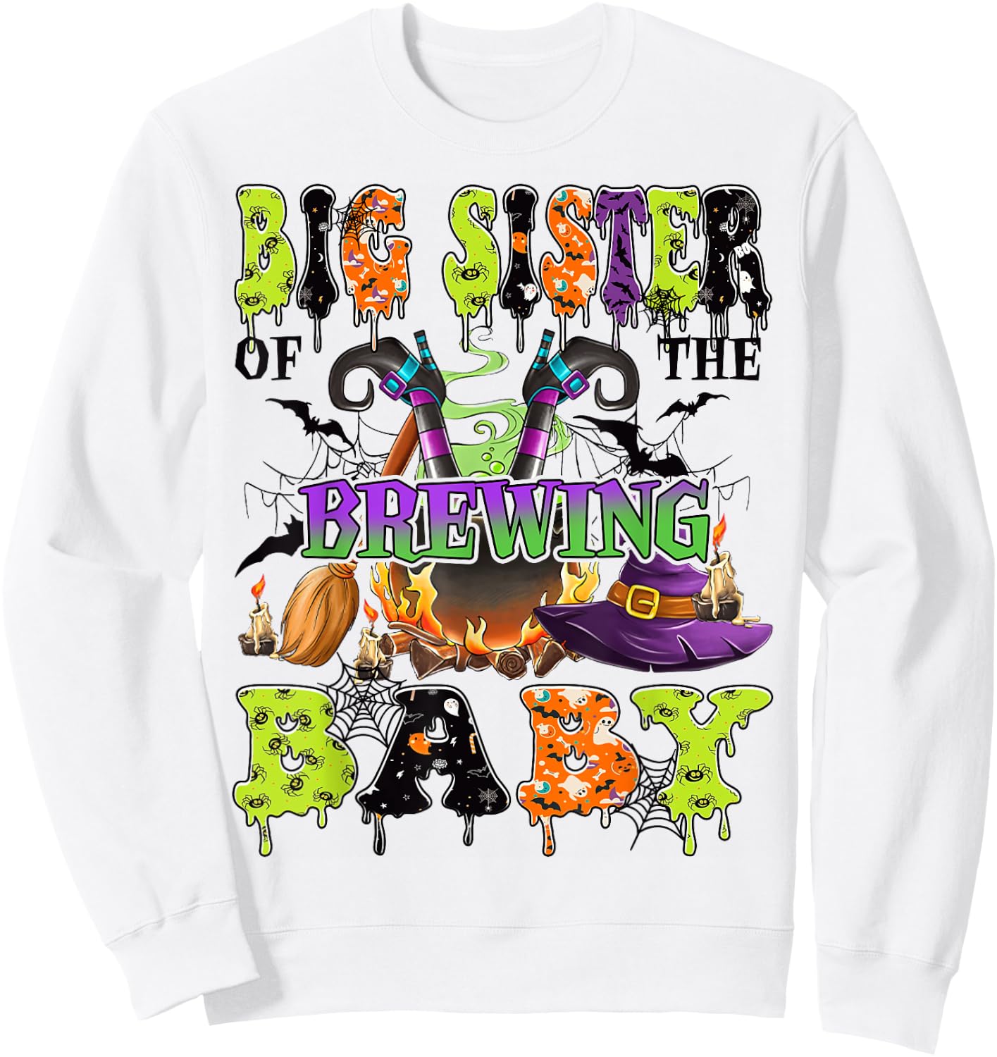 Big Sister Of The Brewing Baby Spooky Halloween Baby Shower Sweatshirt - Sweatshirt | White