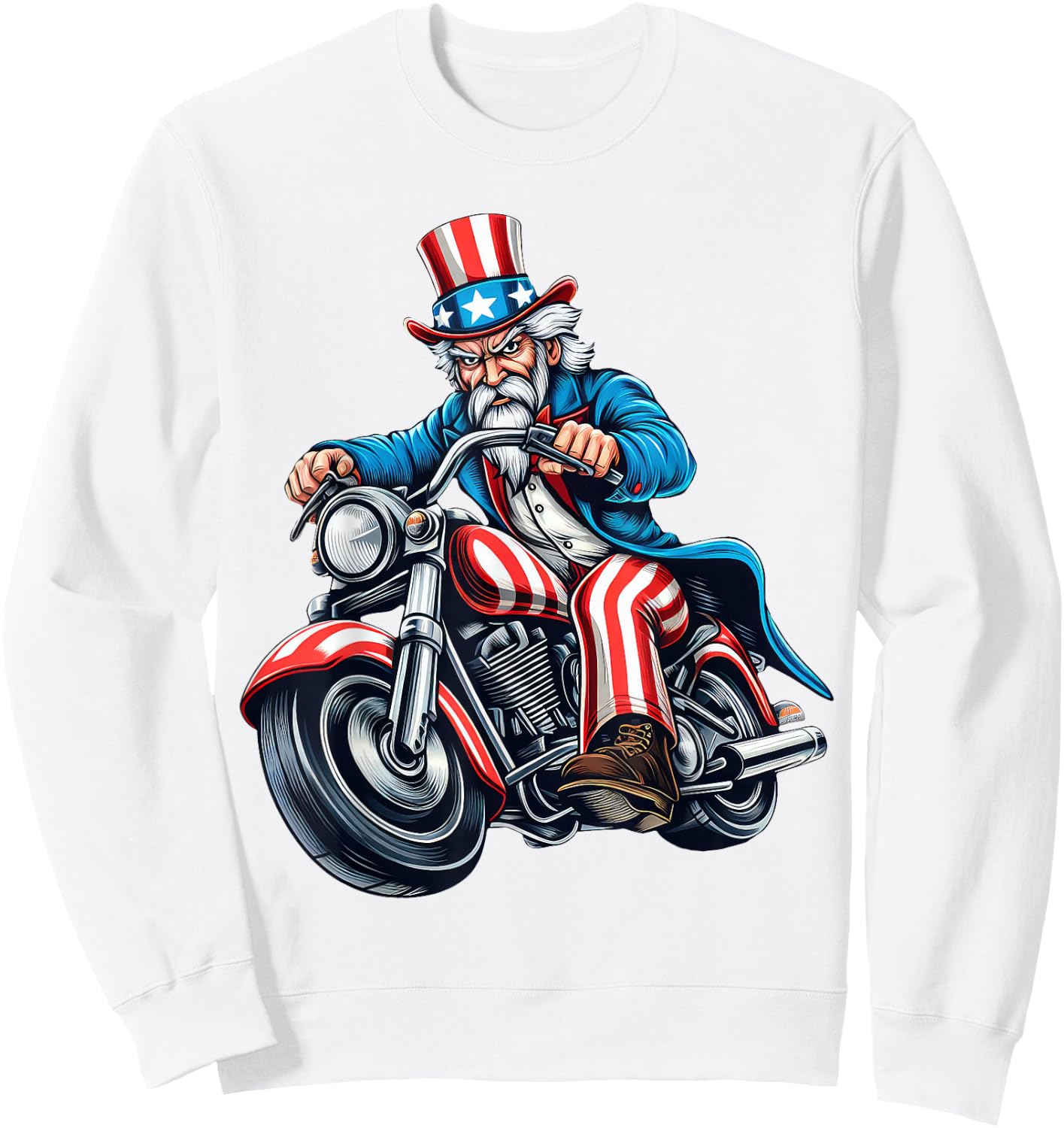 Uncle Sam Riding Motorcycle 4th of July Biker Motorcyclist Sweatshirt - Sweatshirt | White
