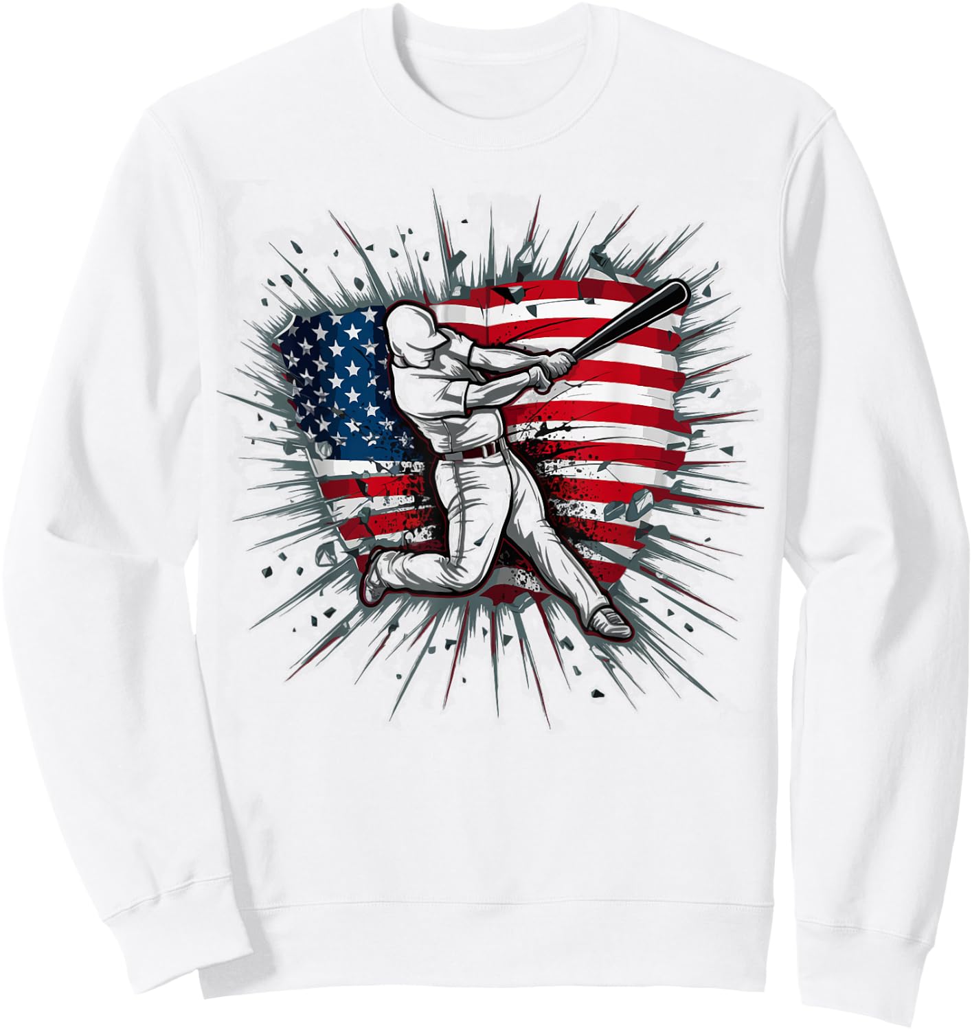 Patriotic Baseball 4th of July US American Flag Boys Vintage Sweatshirt - Sweatshirt | White