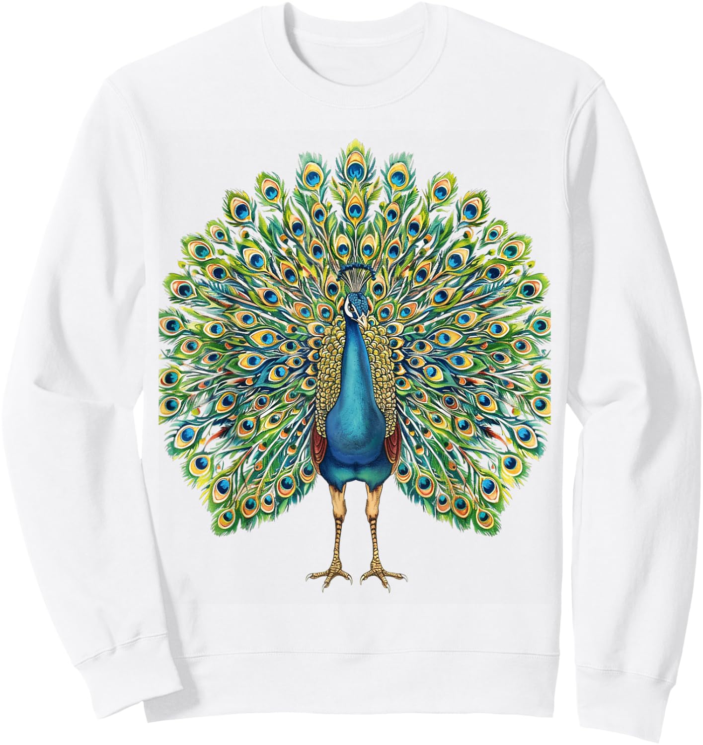 Detailed Peacock Art Nature Lovers Sweatshirt - Sweatshirt | White