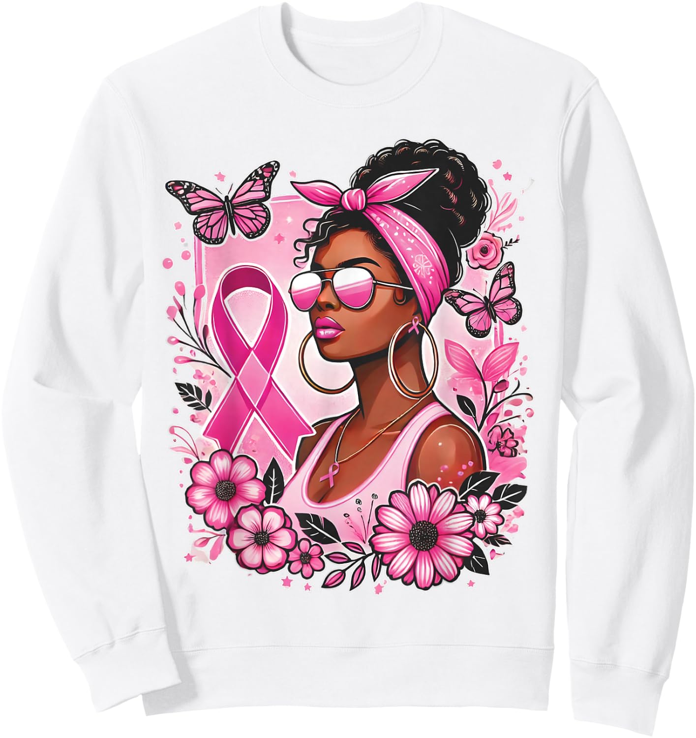 Breast cancer awareness Wear Pink African American support Sweatshirt - Sweatshirt | White