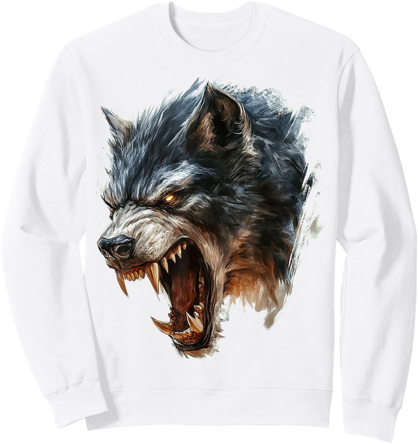 Werewolf Mythical Motif Fantasy Illustration Werewolf Sweatshirt - Sweatshirt | White