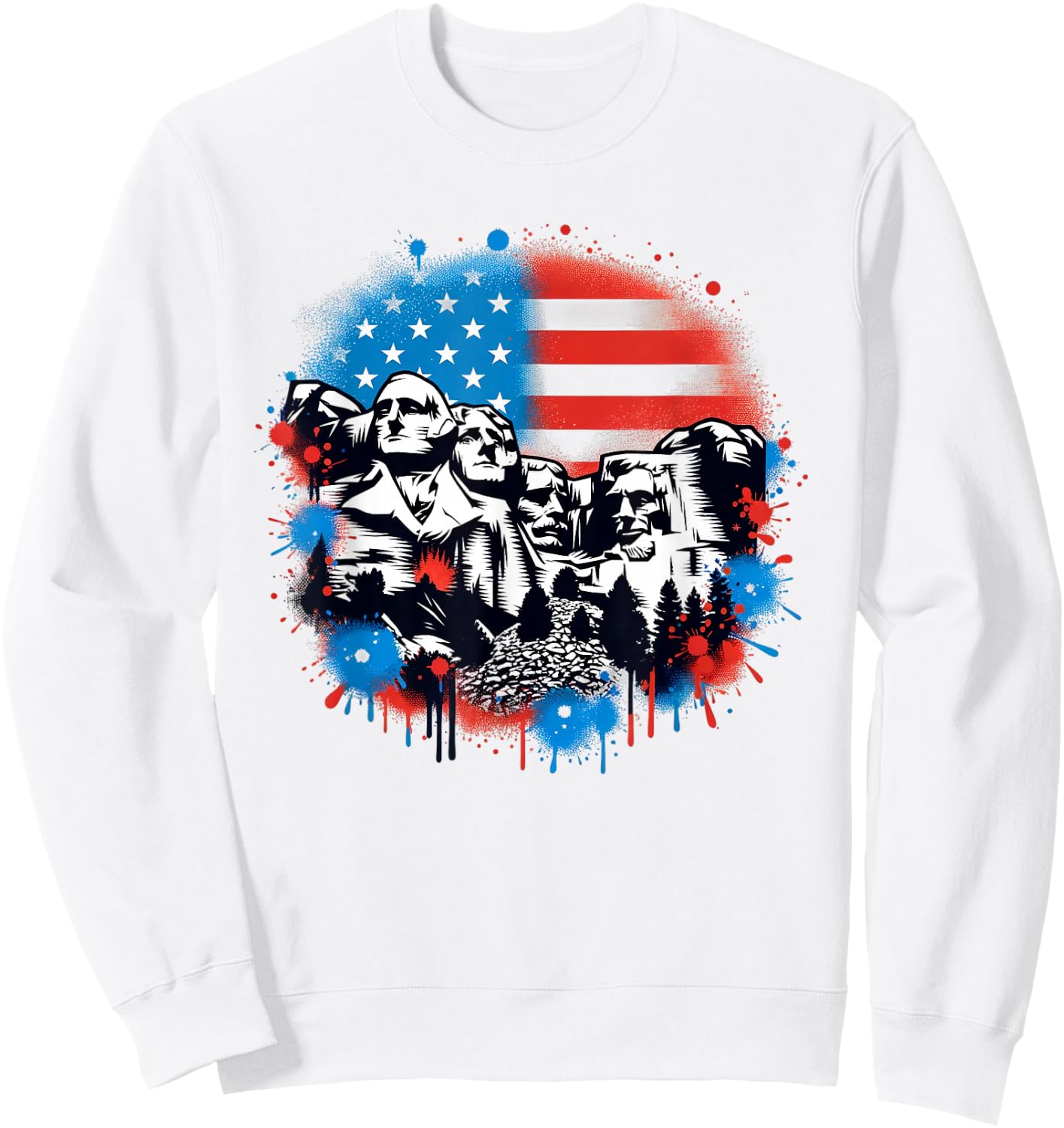 Mount Rushmore Paint Splatter American Flag USA Pride Sweatshirt - Sweatshirt | White