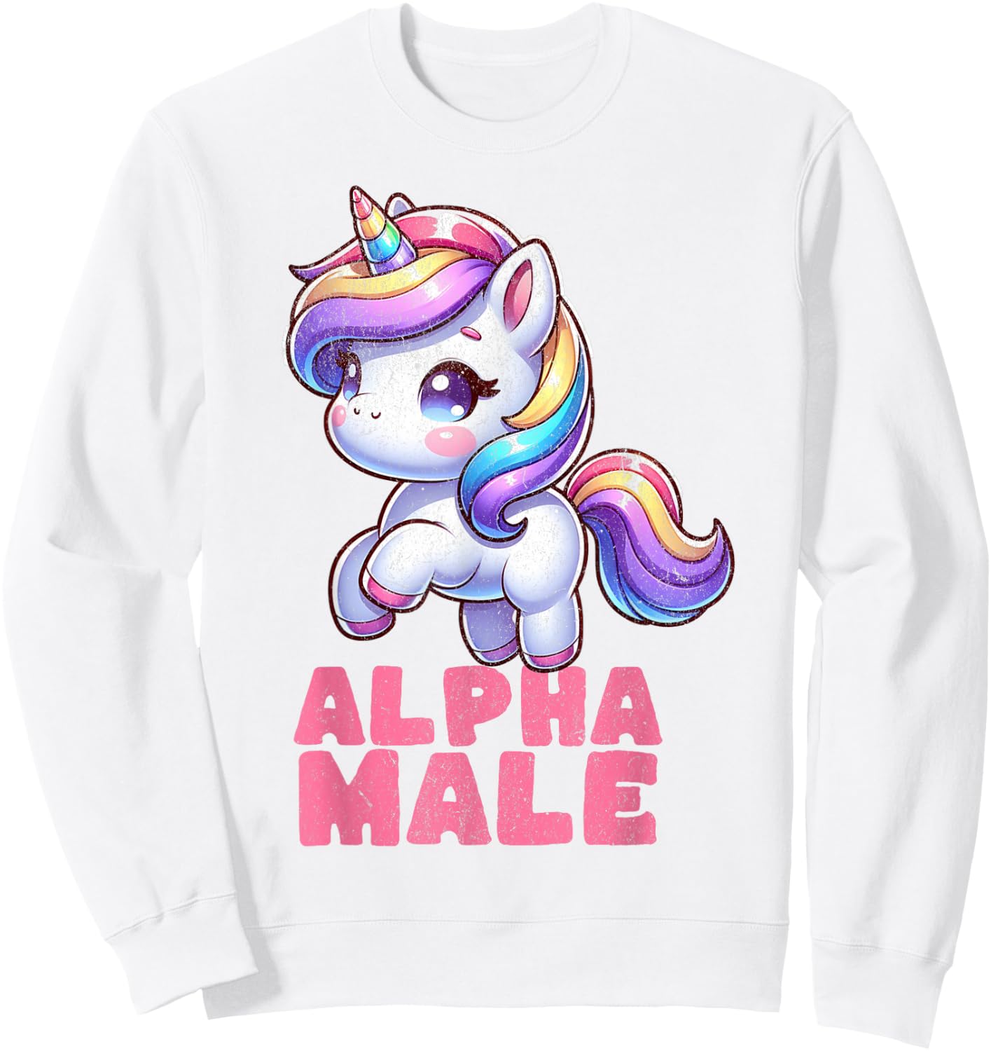 Alpha cute male Unicorn Funny Sarcastic Ironic Weird Y2K Sweatshirt - Sweatshirt | White