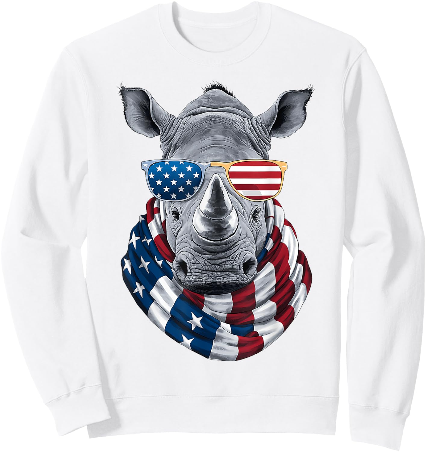 Patriotic Rhino USA American Flag Sunglasses 4th Of July Sweatshirt - Sweatshirt | White