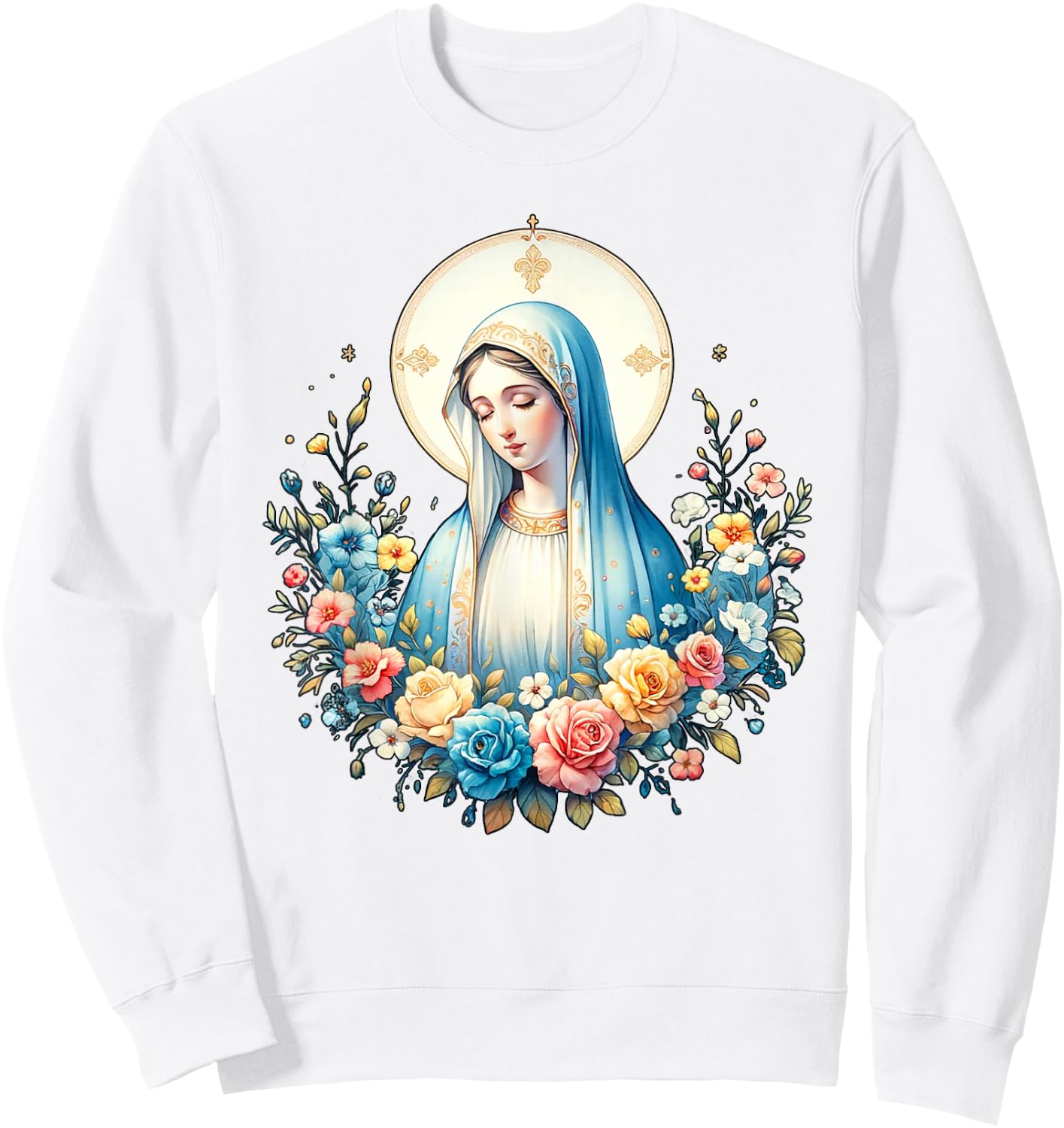Our Lady of Lourdes Powerful Symbol Saint Mary Mother Mary Sweatshirt - Sweatshirt | White