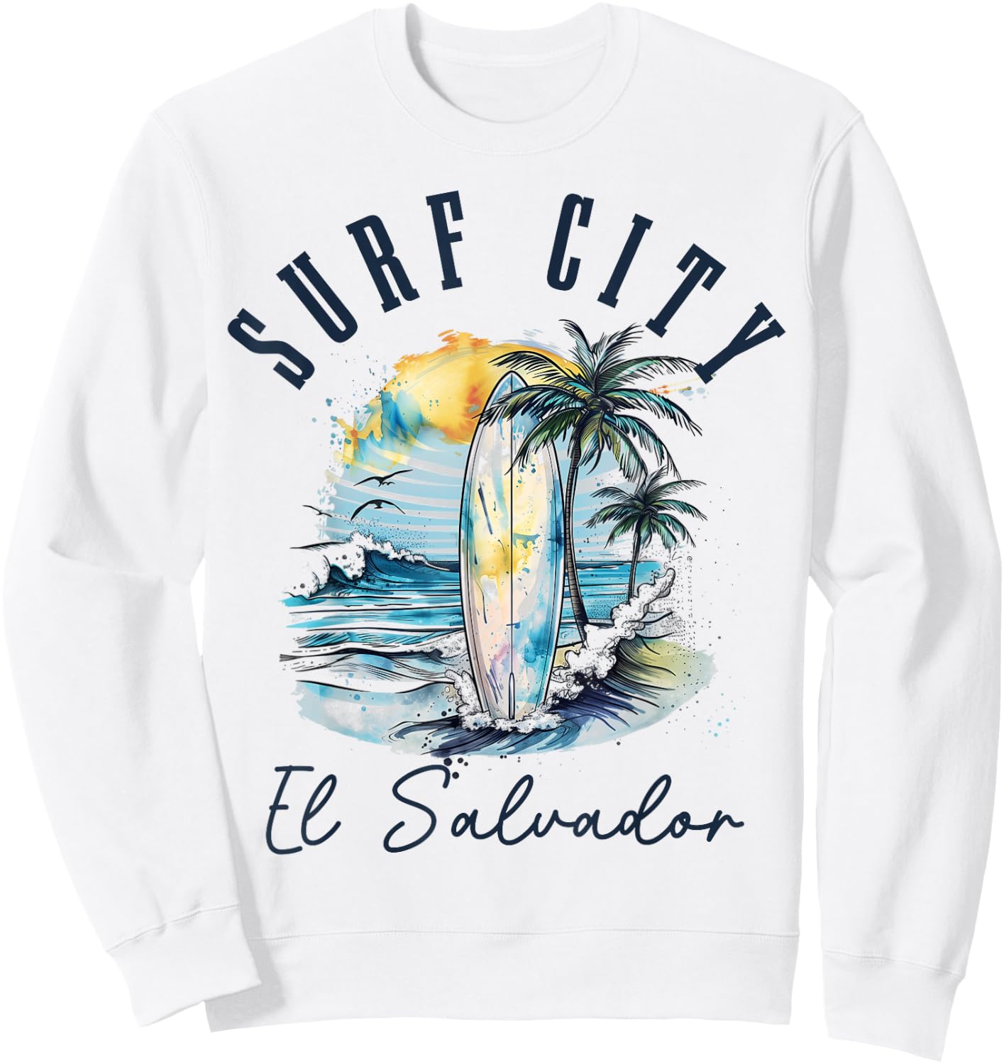 Surf City El Salvador Vintage Beach Surf Surfer Sweatshirt - Sweatshirt | White
