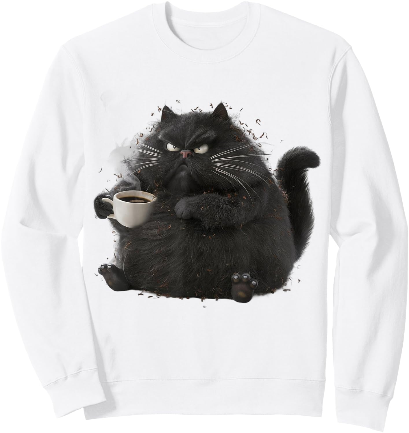 Cute Black Cat Coffee Angry Funny Drinking cat Coffee Men Women Girls Kids Sweatshirt - Sweatshirt | White