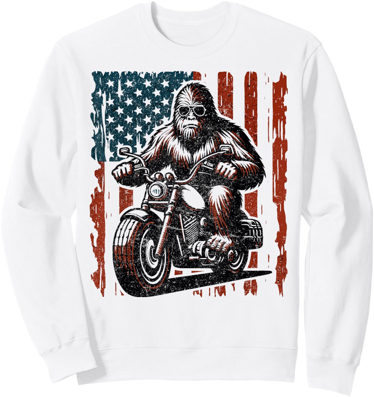 Bigfoot Motorcycle Lovers American flag Motorcycle Rider Sweatshirt - Sweatshirt | White