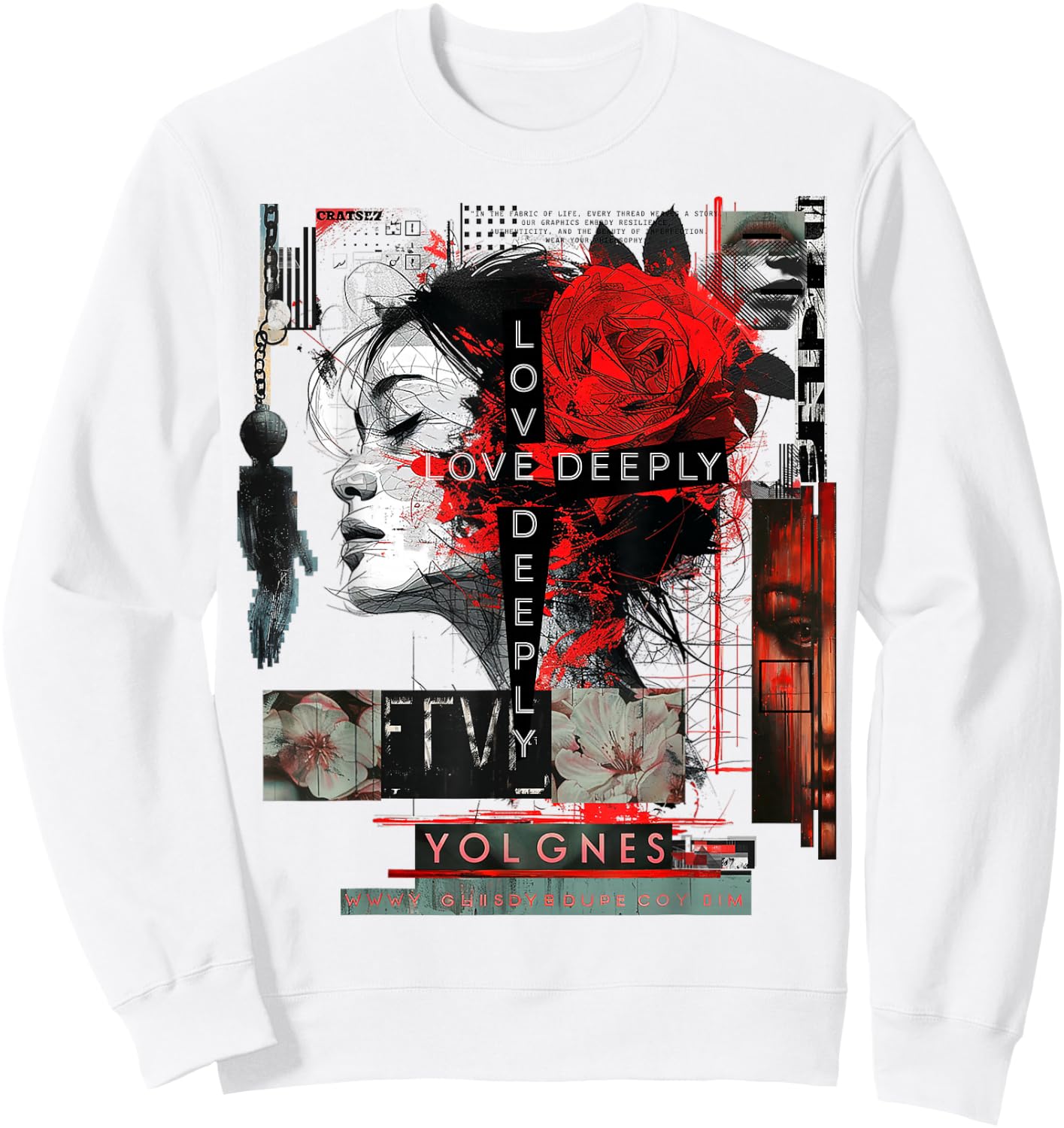 Rose | Frontprint | Art Women Graphic Artwork Rose Sweatshirt - Sweatshirt | White