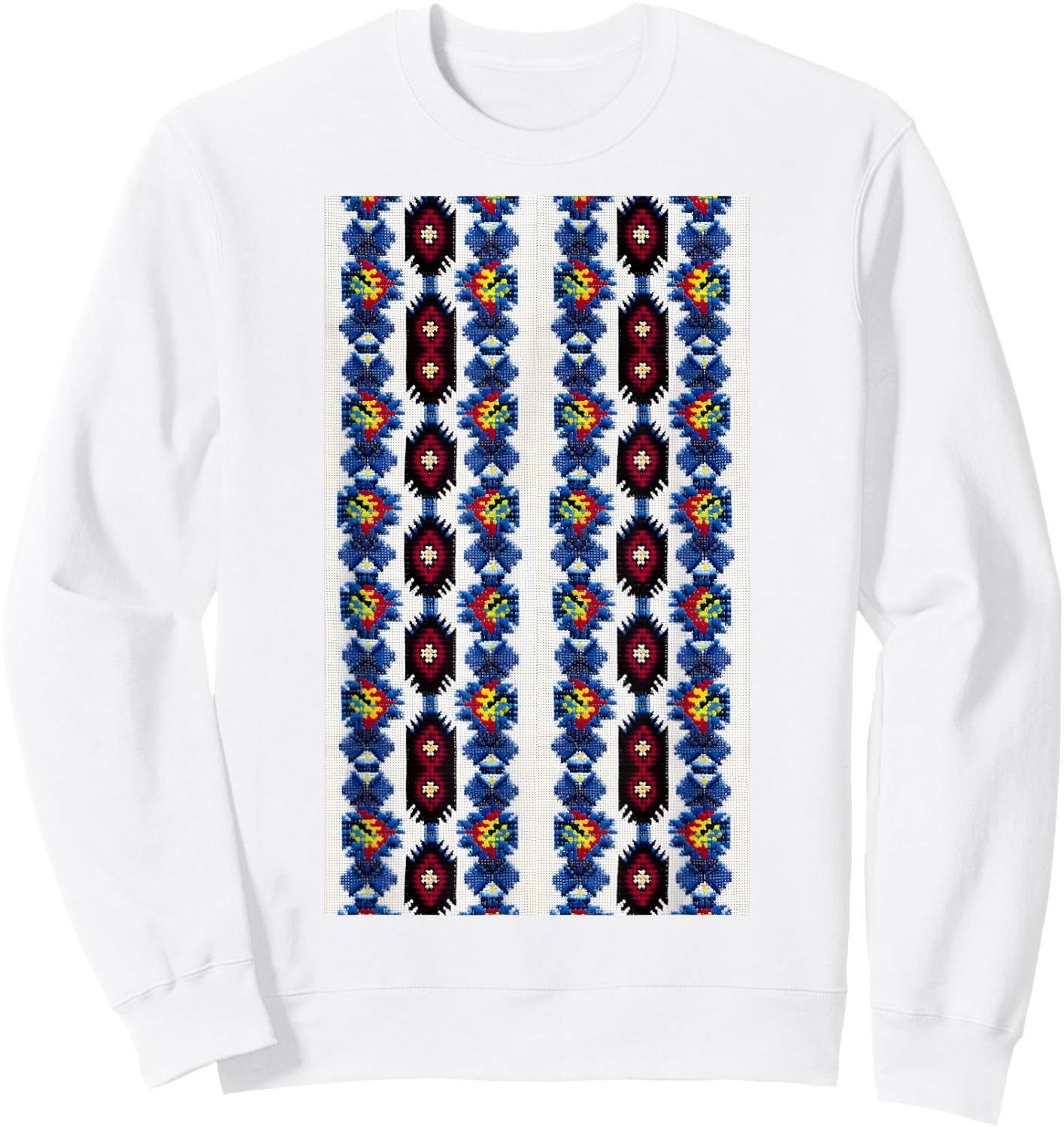 Vintage Ukrainian Vyshyvanka Style Retro Geometric Pattern Sweatshirt - Sweatshirt | White
