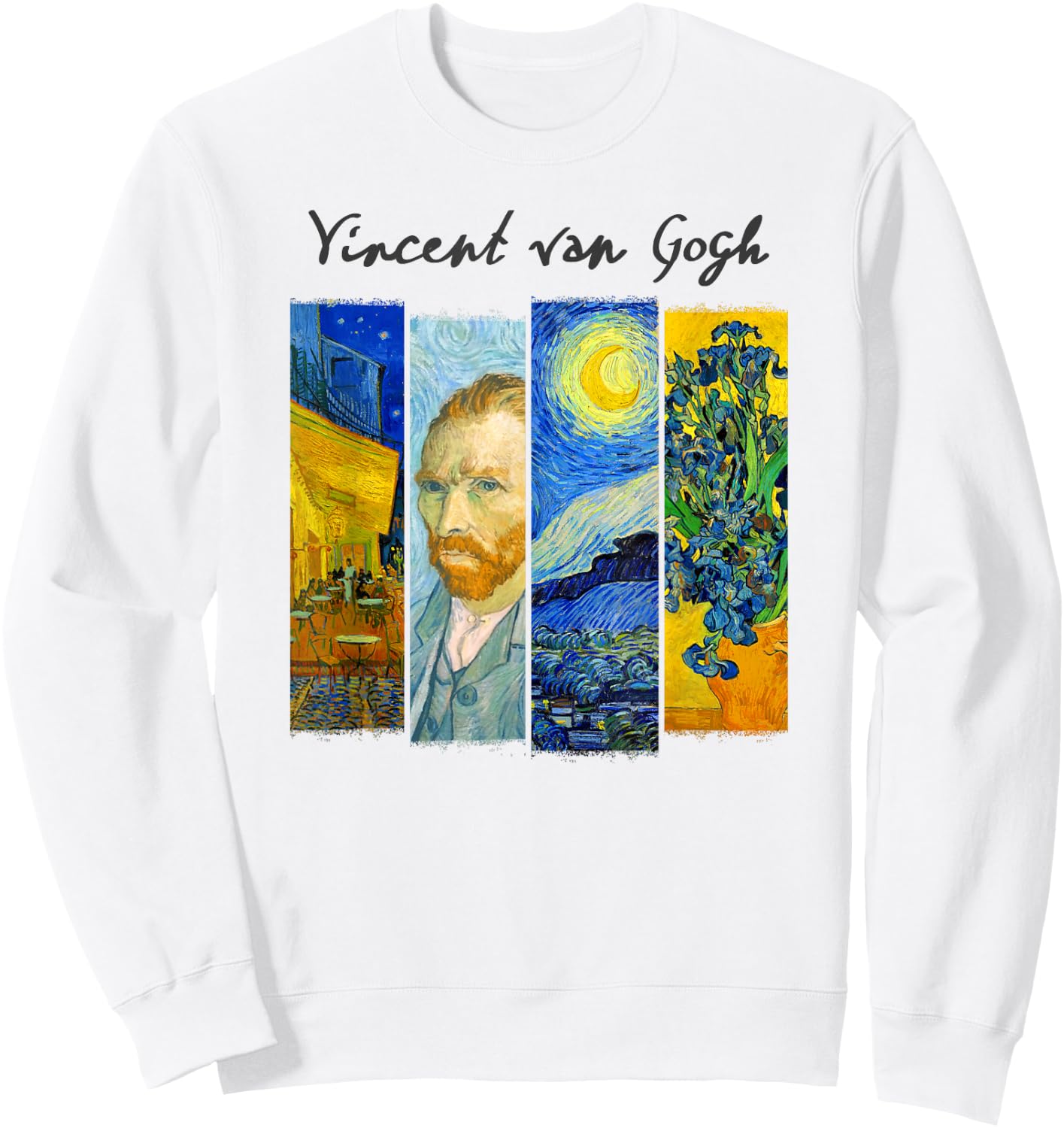 Famous Van Gogh Paintings Art Starry Night Flowers Portrait Sweatshirt - Sweatshirt | White