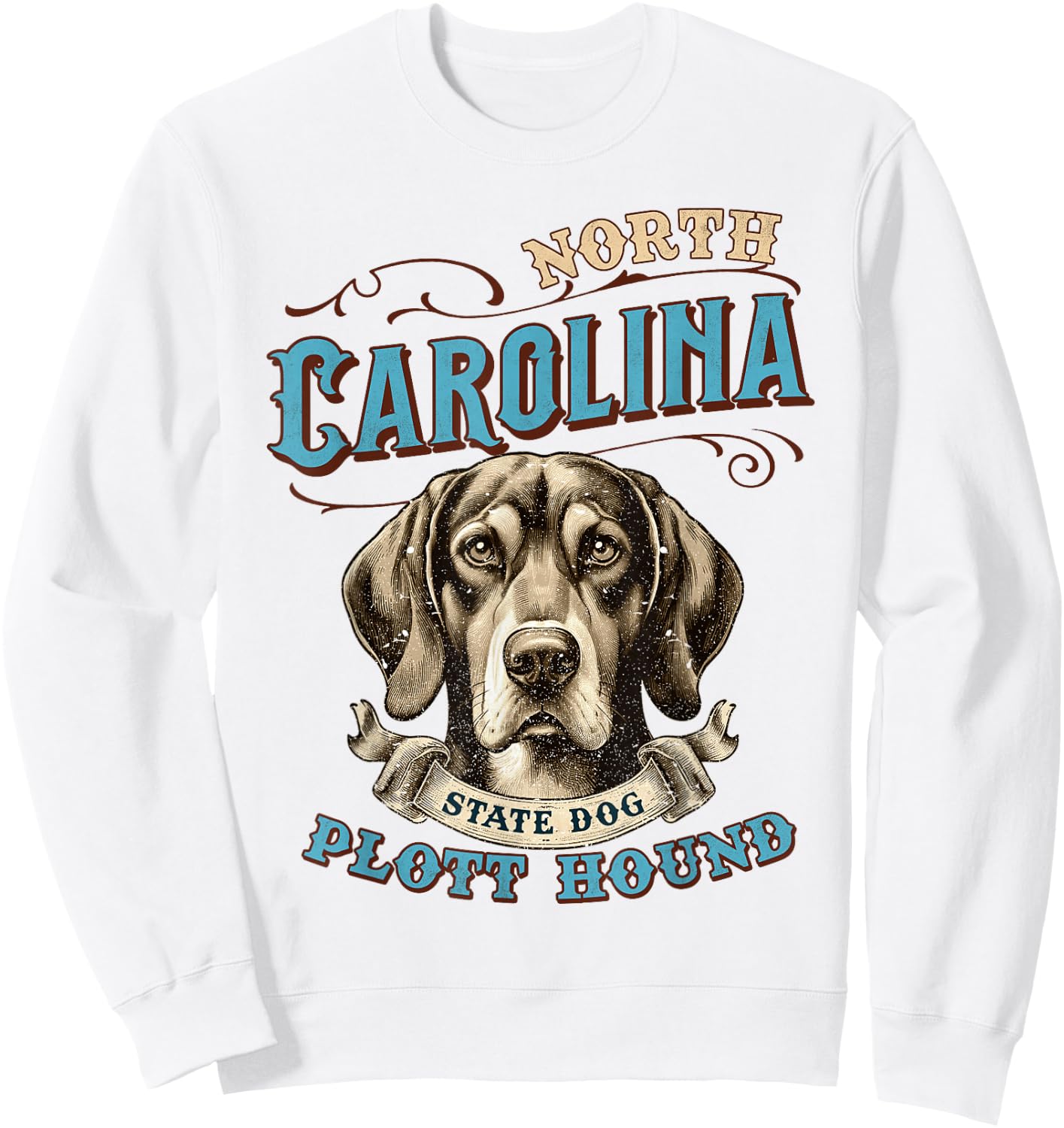 North Carolina Travel Traveling NC State Plott Hound Dog Sweatshirt - Sweatshirt | White